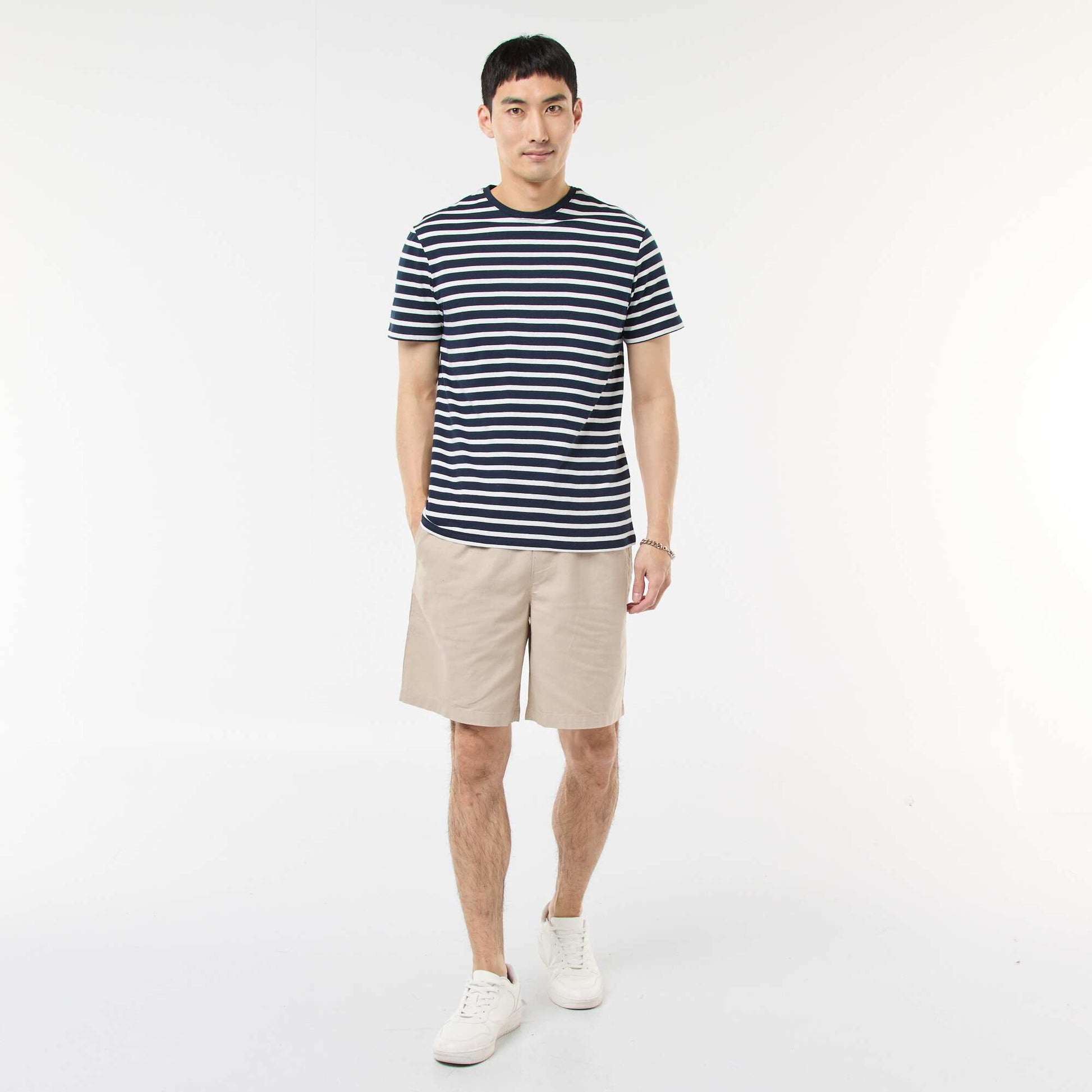 Bermuda uni en coton et lin BEIGE
