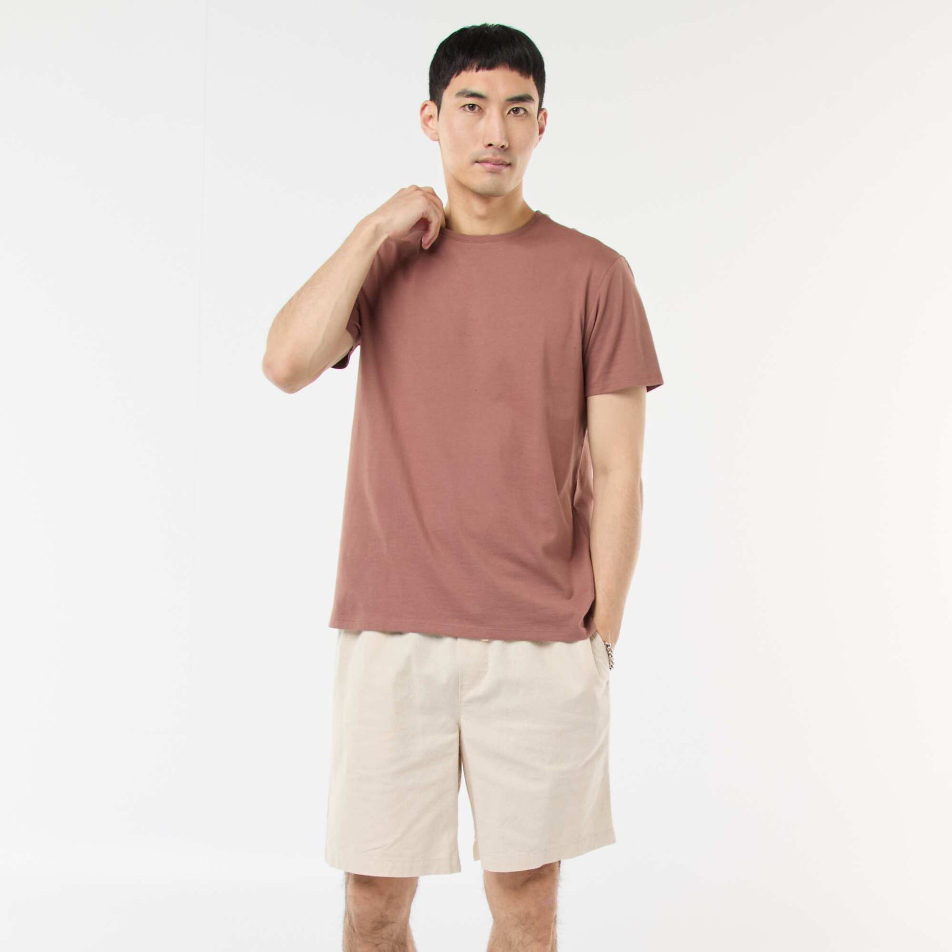 Bermuda uni en coton et lin BLANC