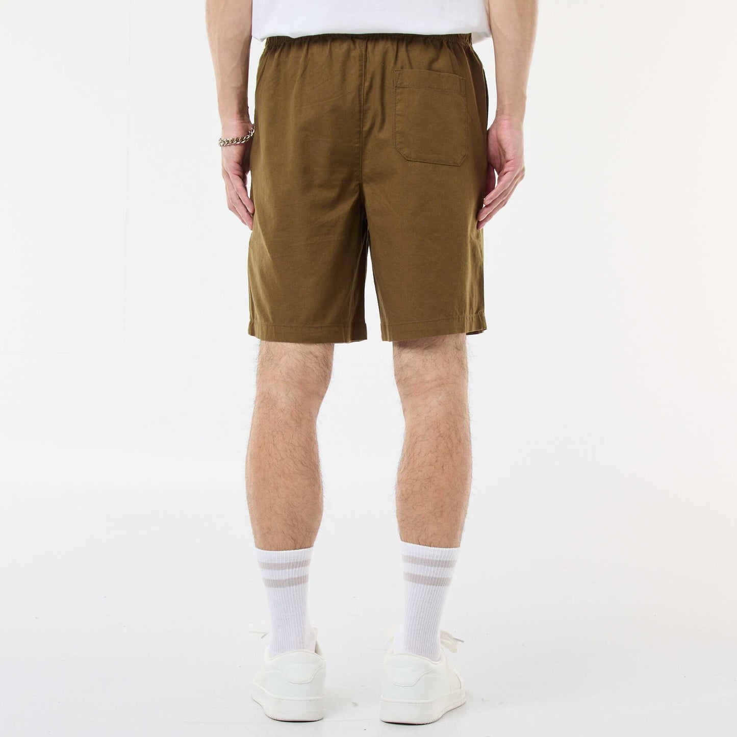 Bermuda uni en coton et lin VERT