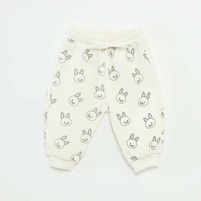 Jogging en molleton avec poche kangourou avec oreilles fantaisies BLANC
