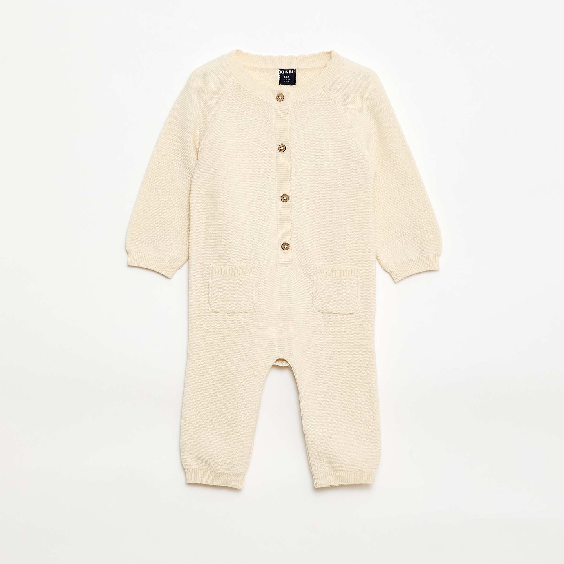Combinaison longue en tricot point mousse BLANC