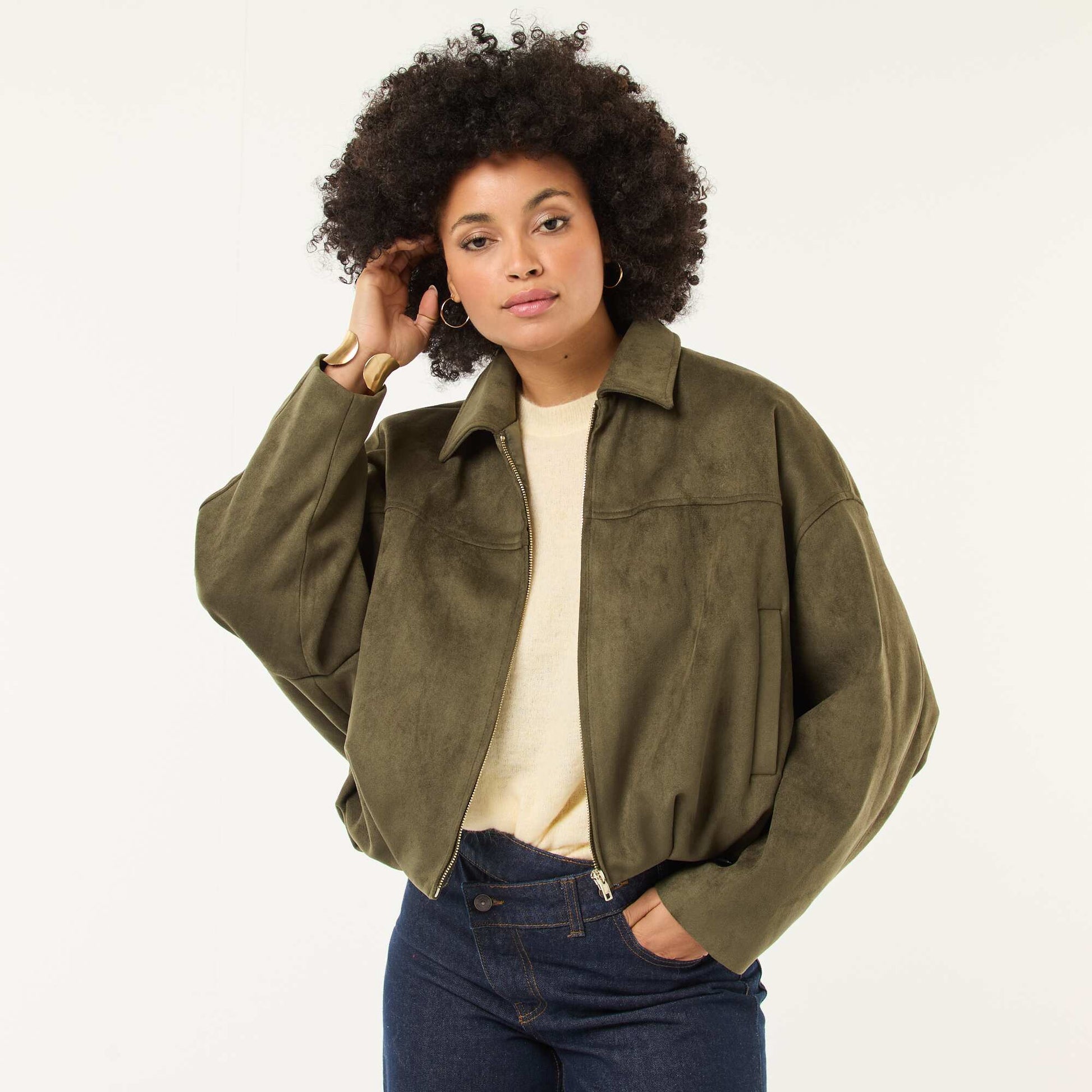 Veste en suédine unie VERT