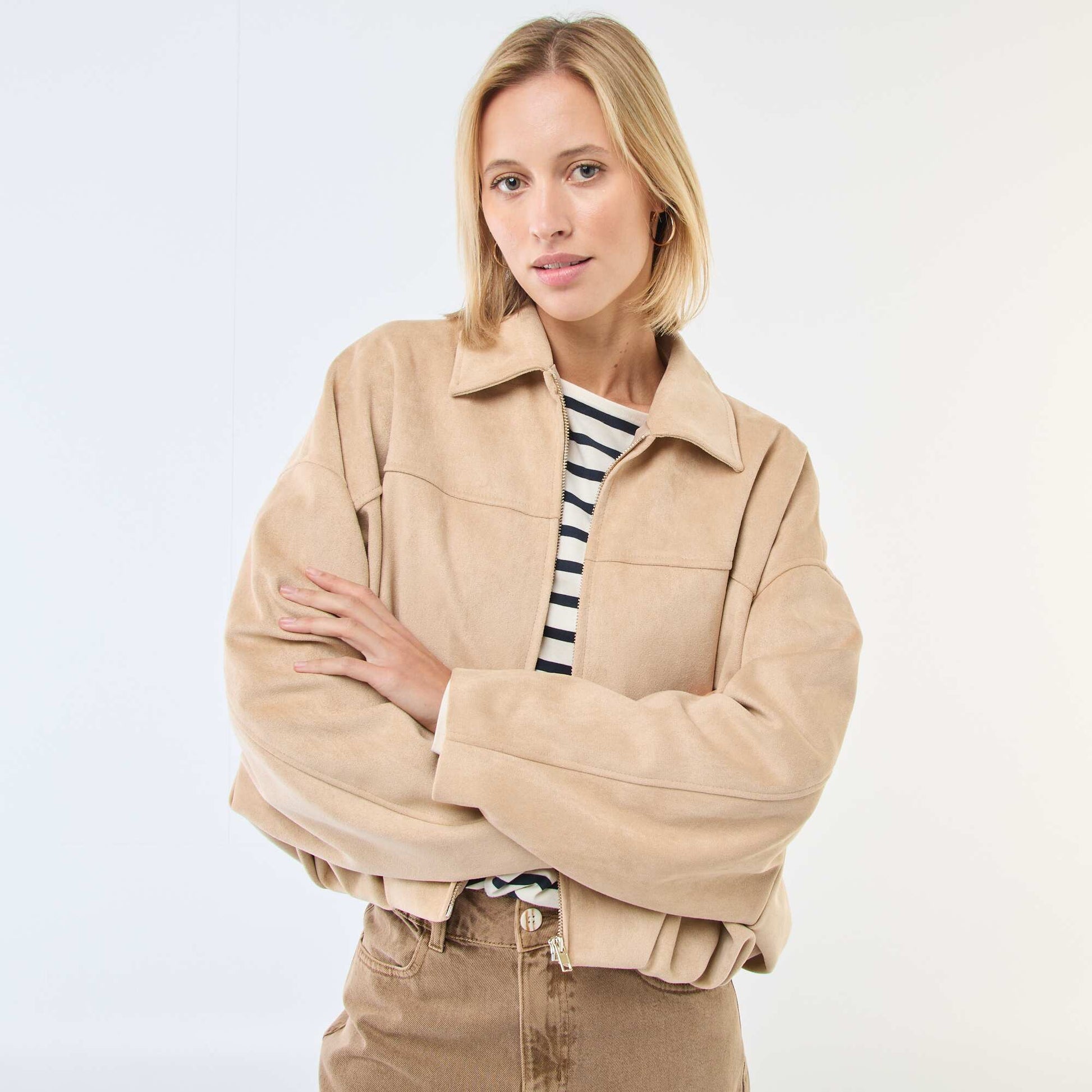 Veste en suédine unie BEIGE