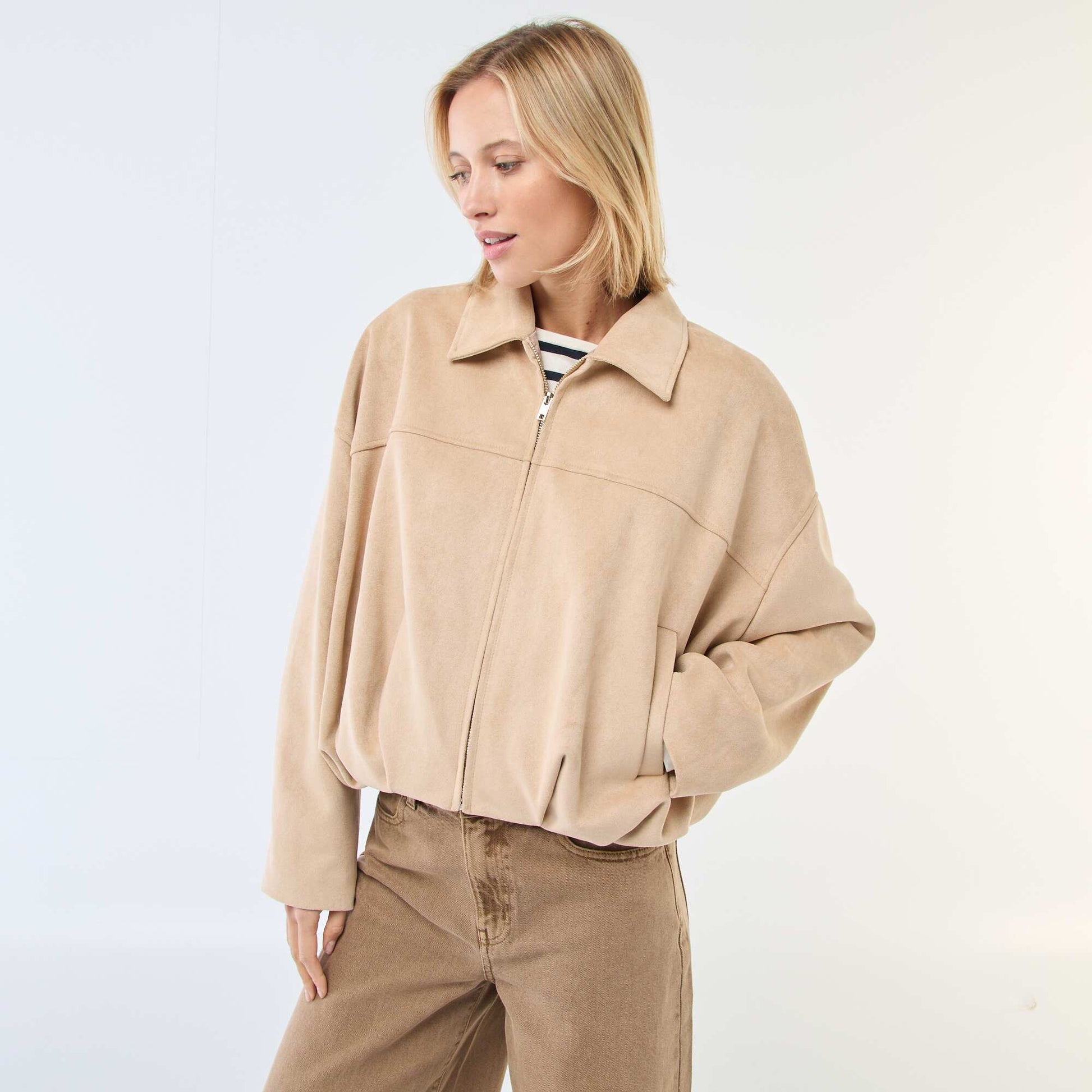 Veste en suédine unie BEIGE