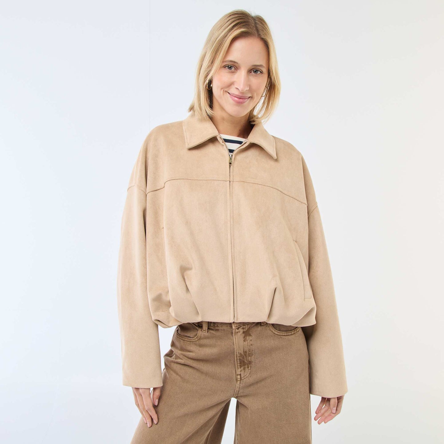 Veste en suédine unie BEIGE