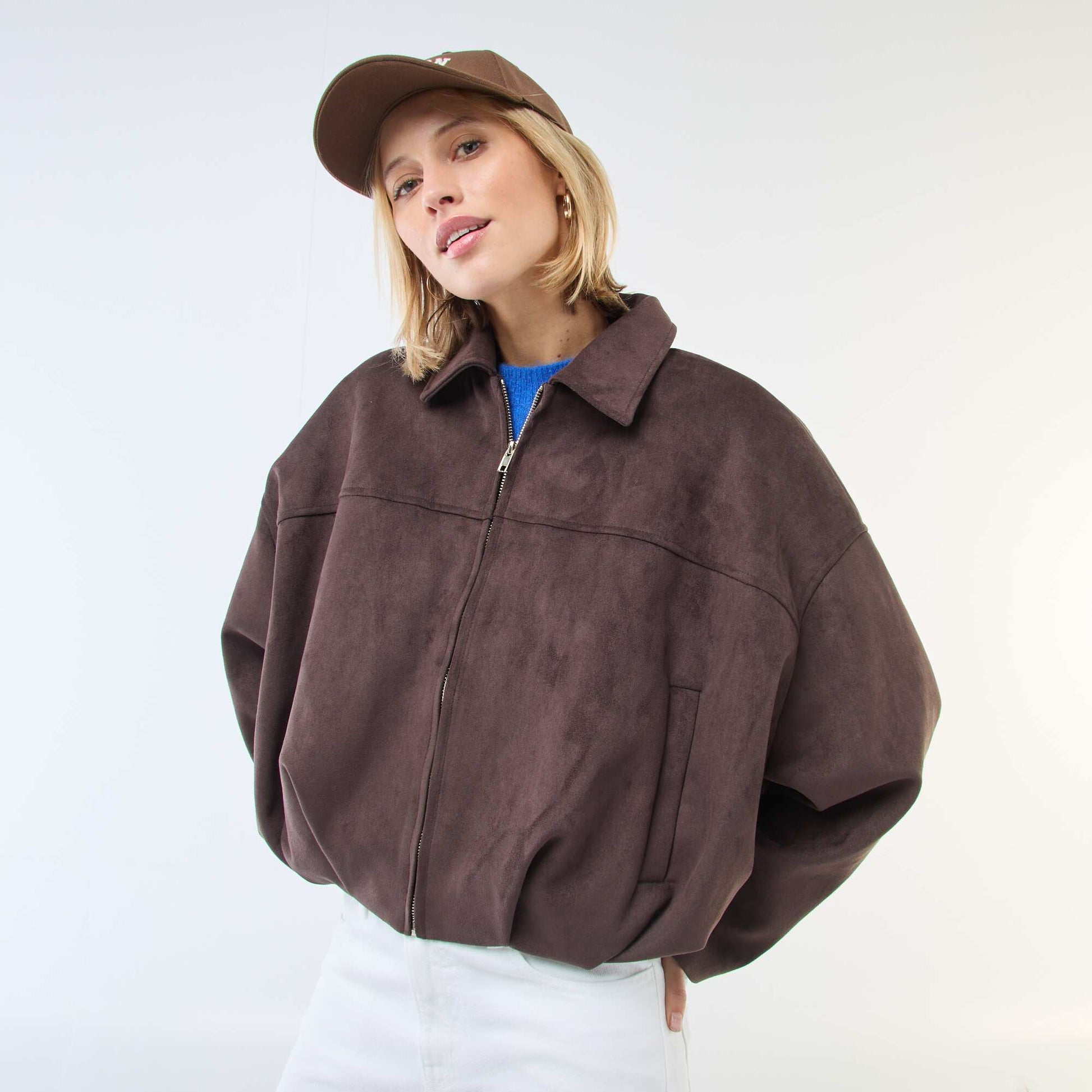 Veste en suédine unie MARRON