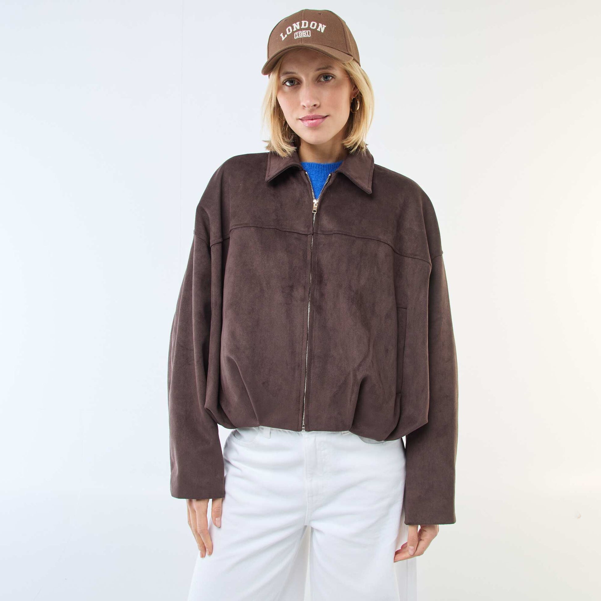 Veste en suédine unie MARRON