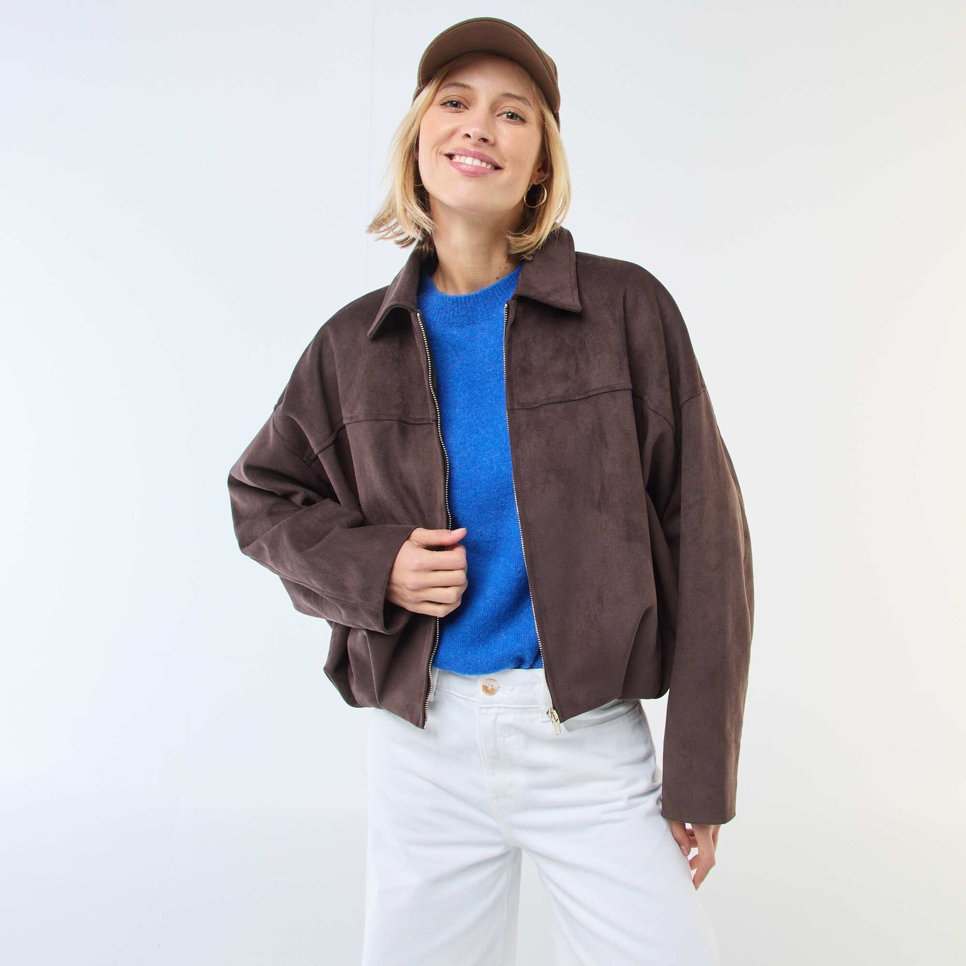 Veste en suédine unie MARRON