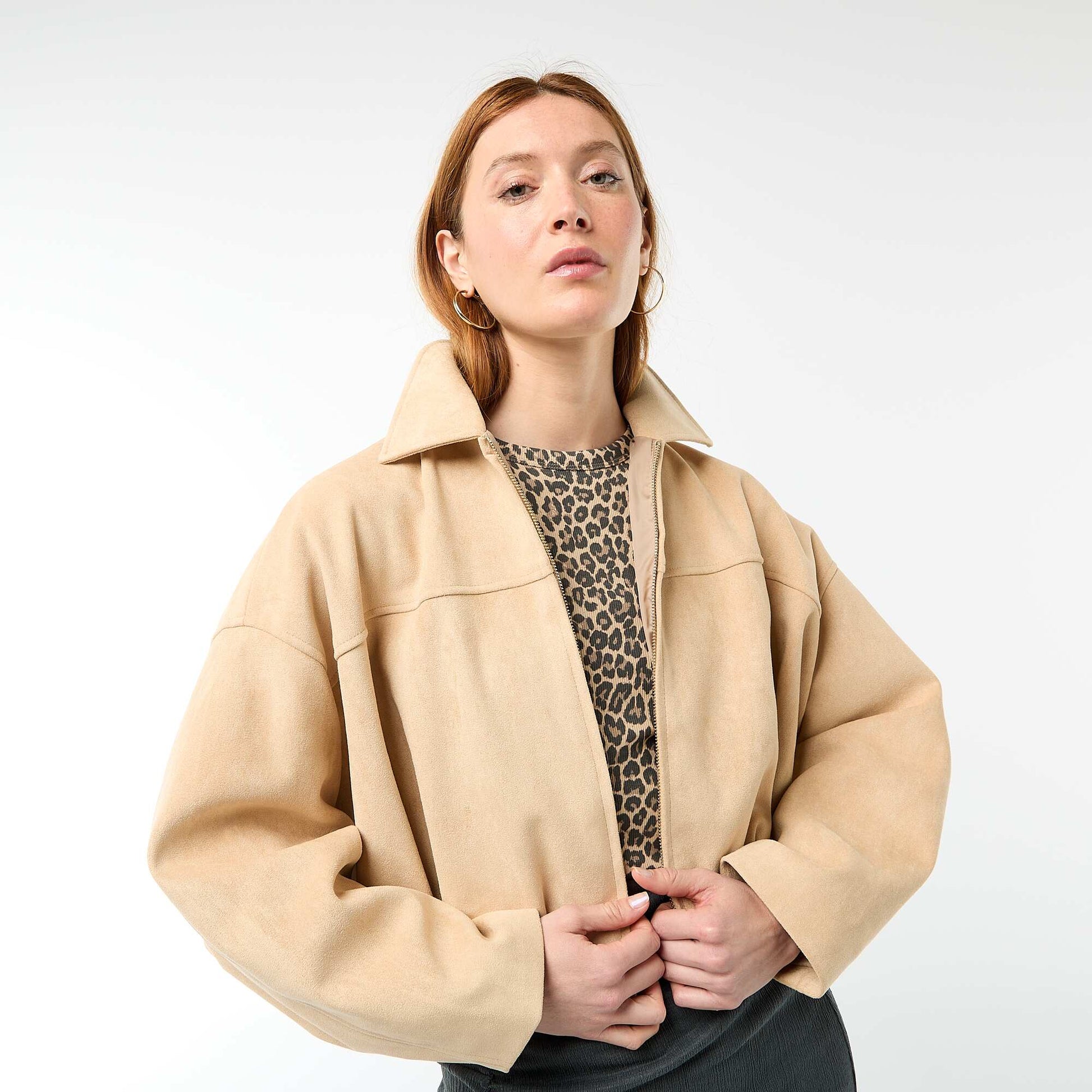 Veste en suédine unie BEIGE