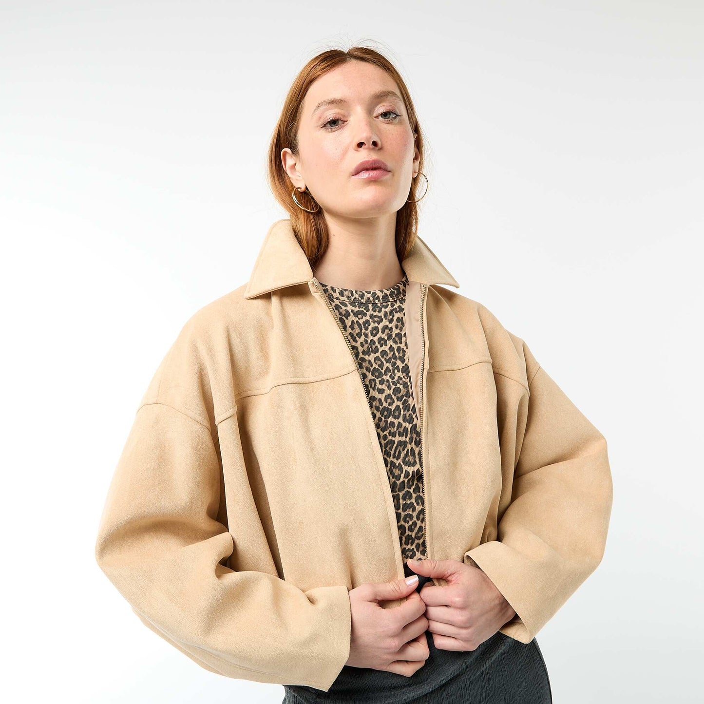 Veste en suédine unie BEIGE