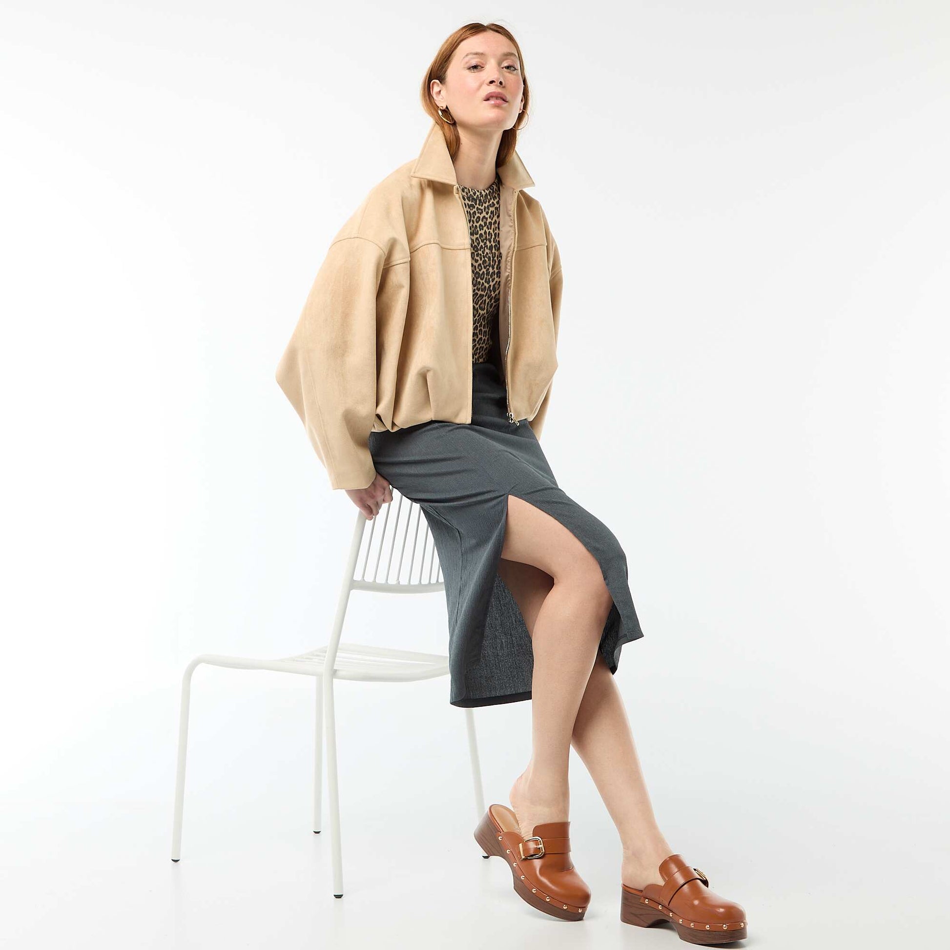 Veste en suédine unie BEIGE