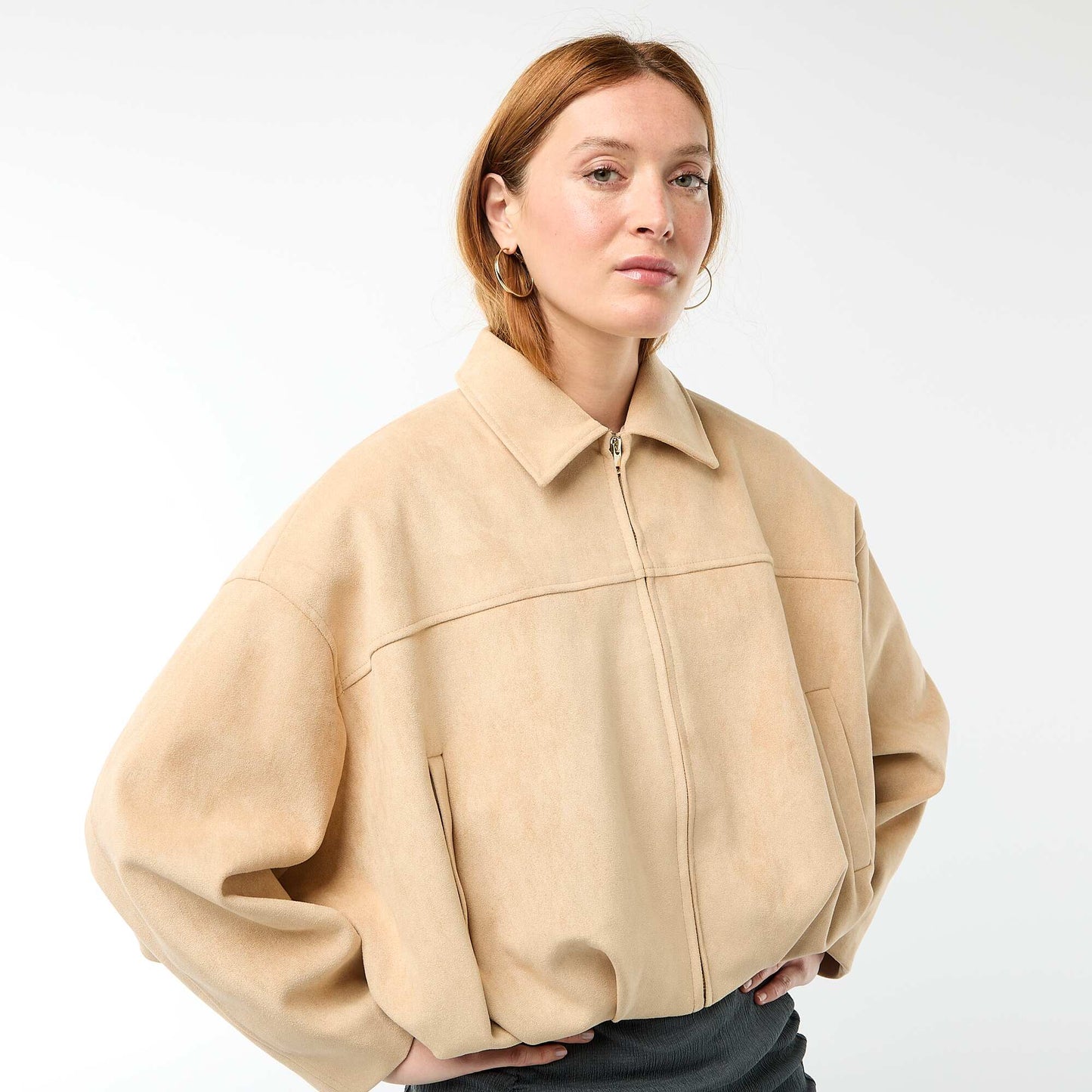 Veste en suédine unie BEIGE