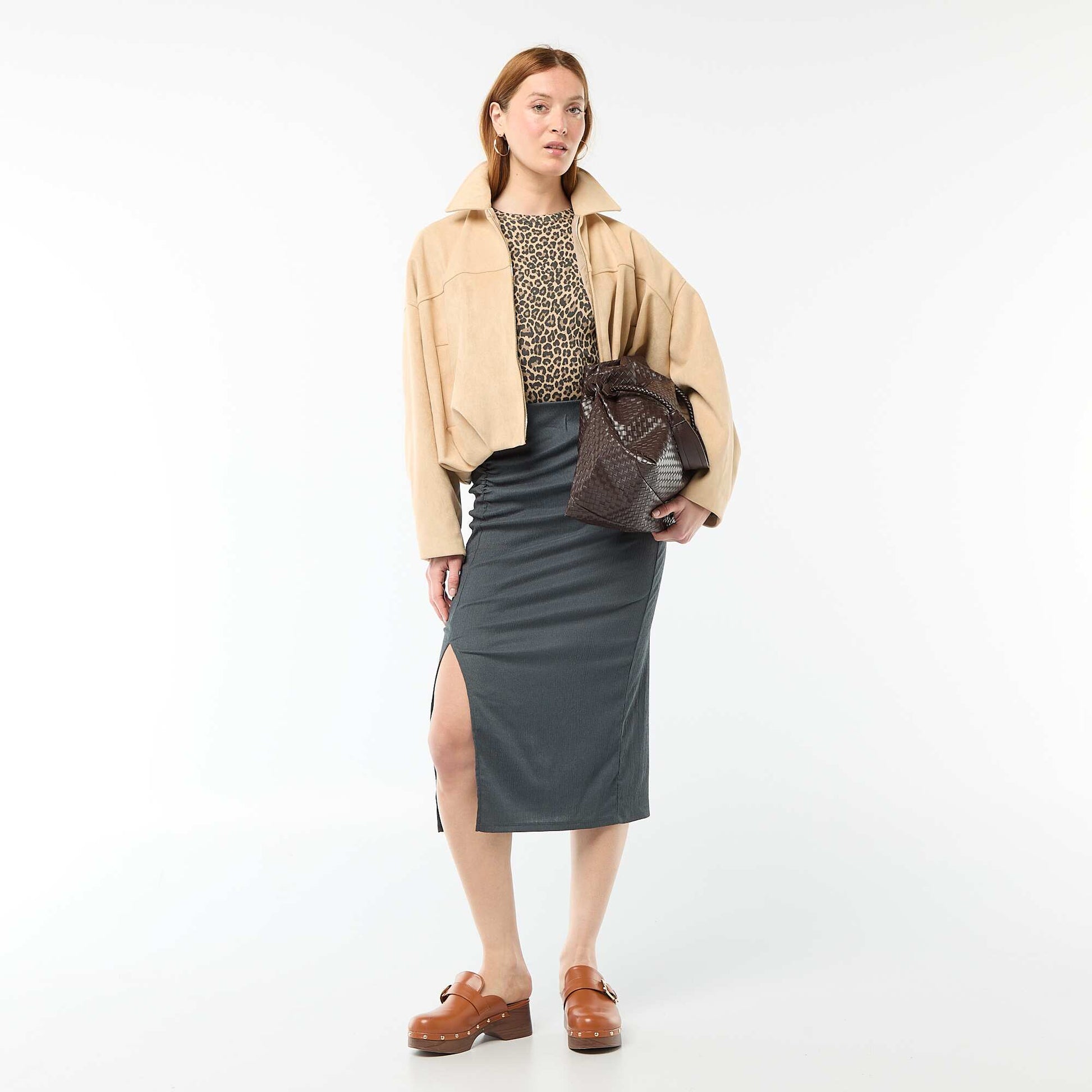 Veste en suédine unie BEIGE