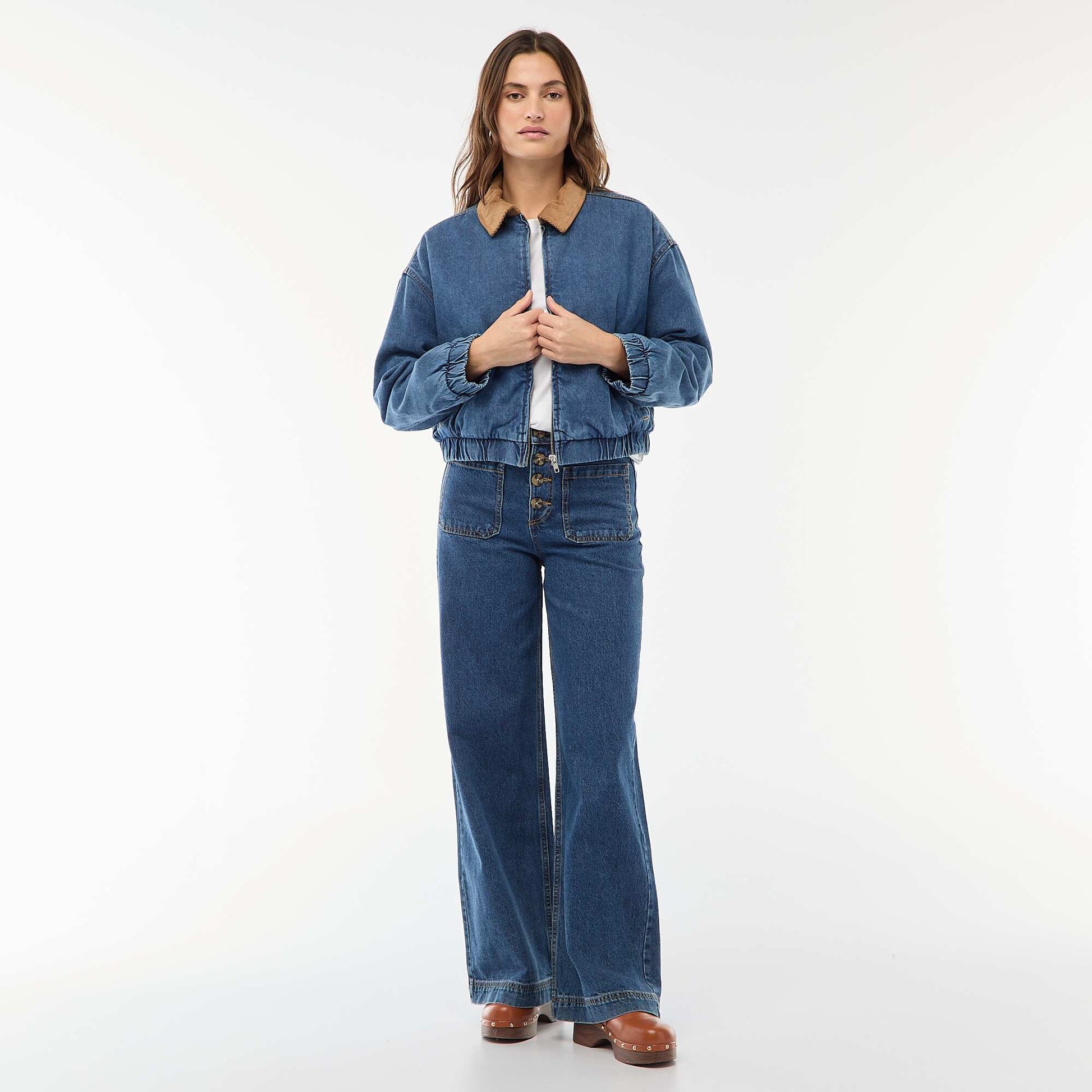 Veste en coton avec col velours côtelé BLEU