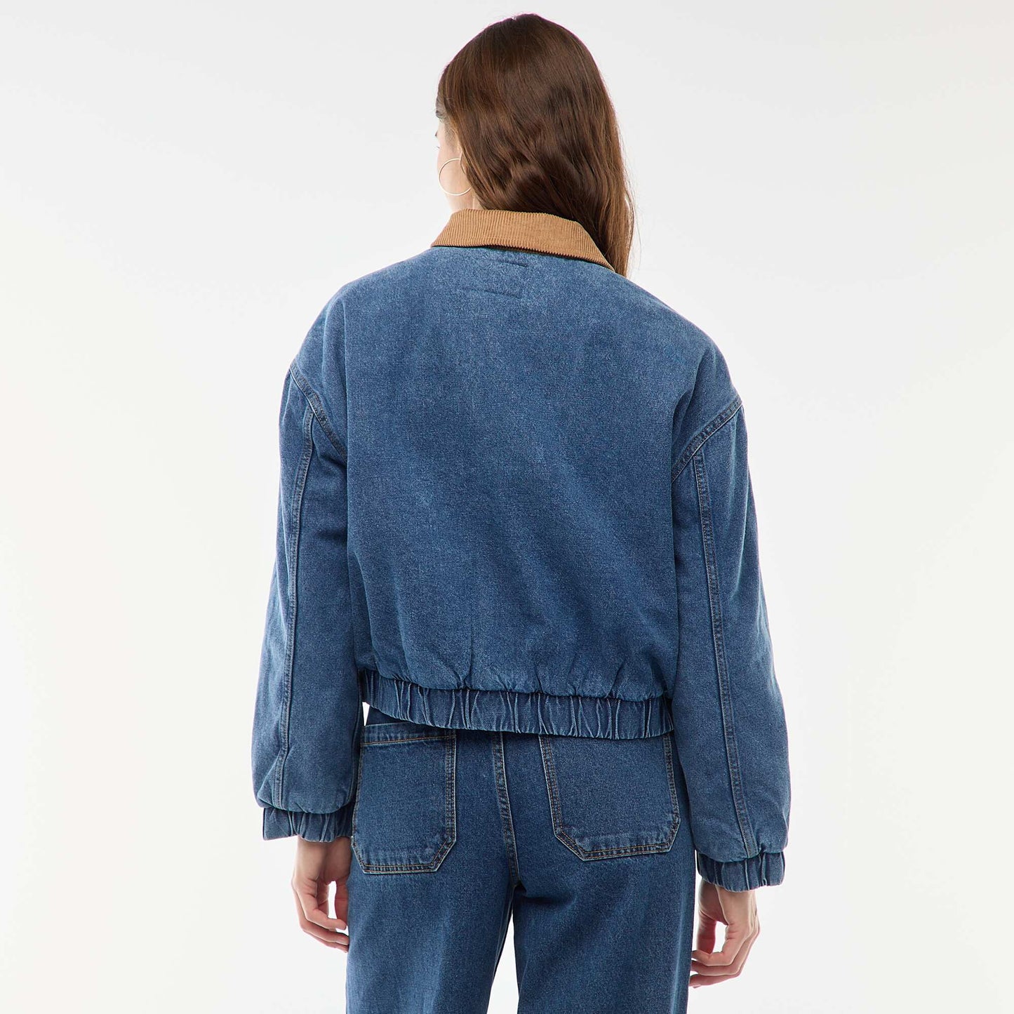 Veste en coton avec col velours côtelé BLEU