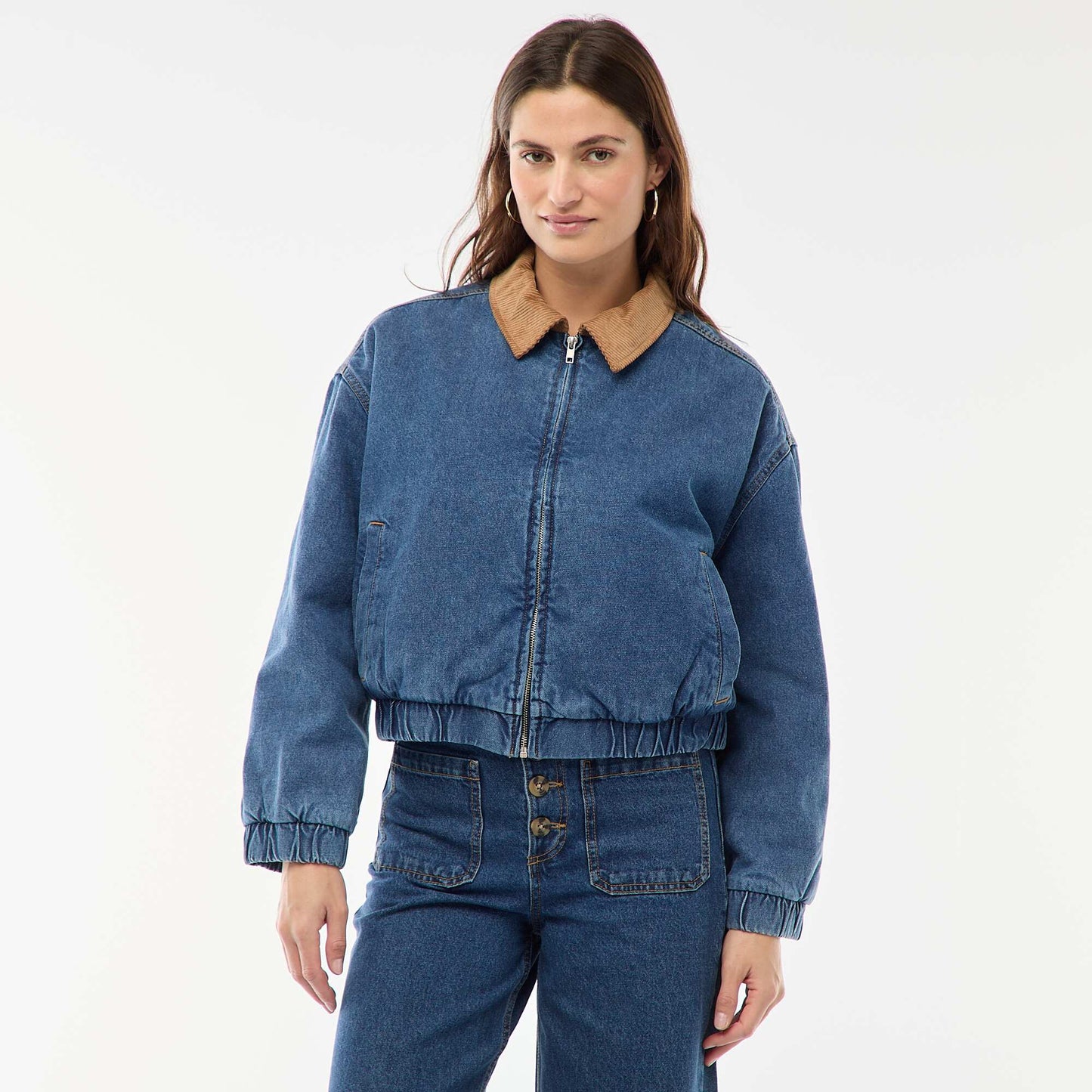 Veste en coton avec col velours côtelé BLEU