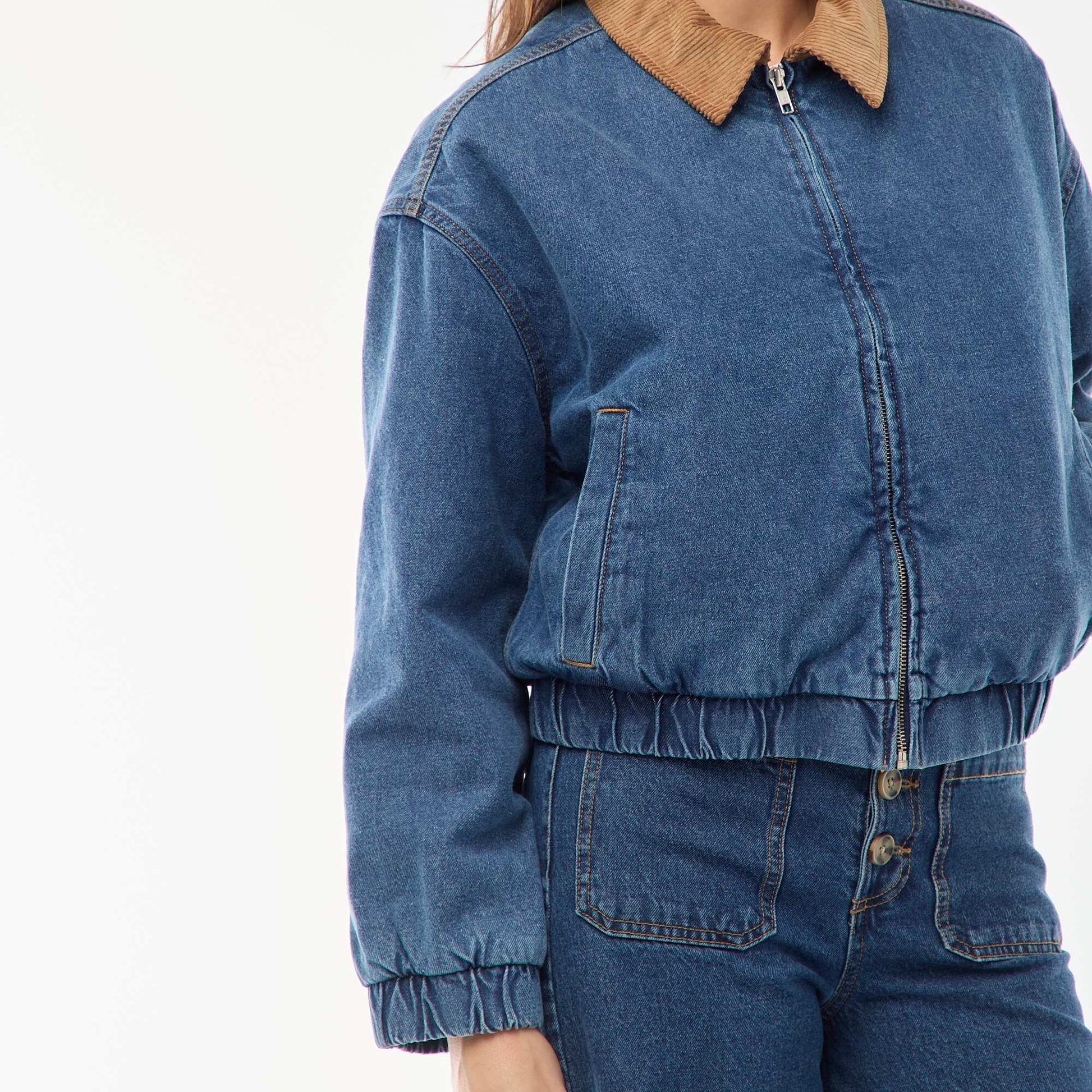 Veste en coton avec col velours côtelé BLEU