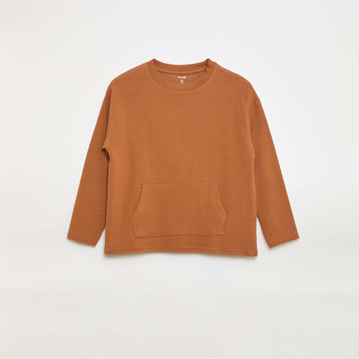 T-shirt avec poche kangourou en maille Ottoman MARRON