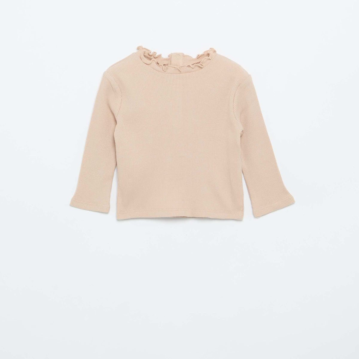 Tee-shirt rib col ondulé BEIGE