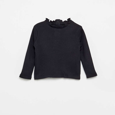 Tee-shirt rib col ondulé NOIR