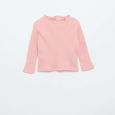 Tee-shirt rib col ondulé ROSE