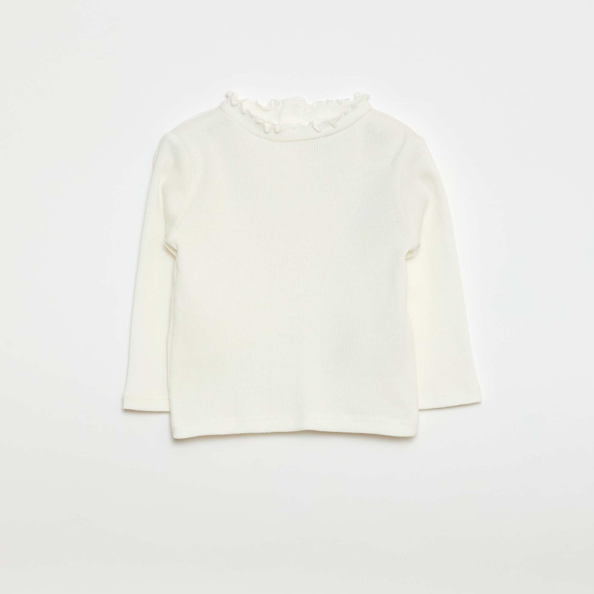 Tee-shirt rib col ondulé BLANC
