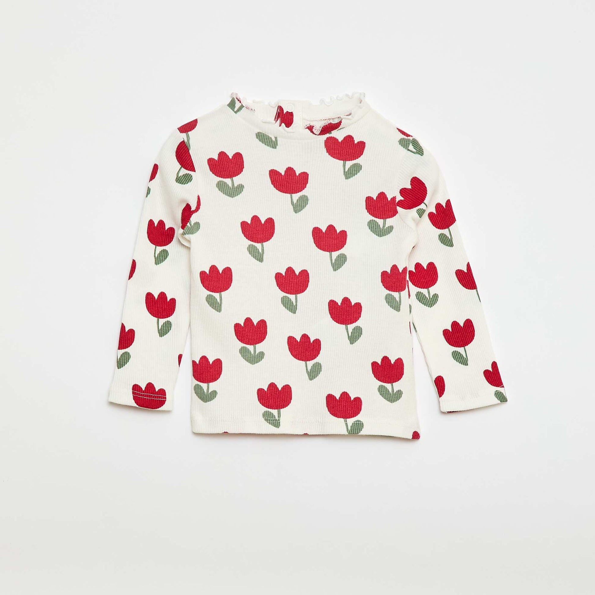 Tee-shirt rib col ondulé BLANC