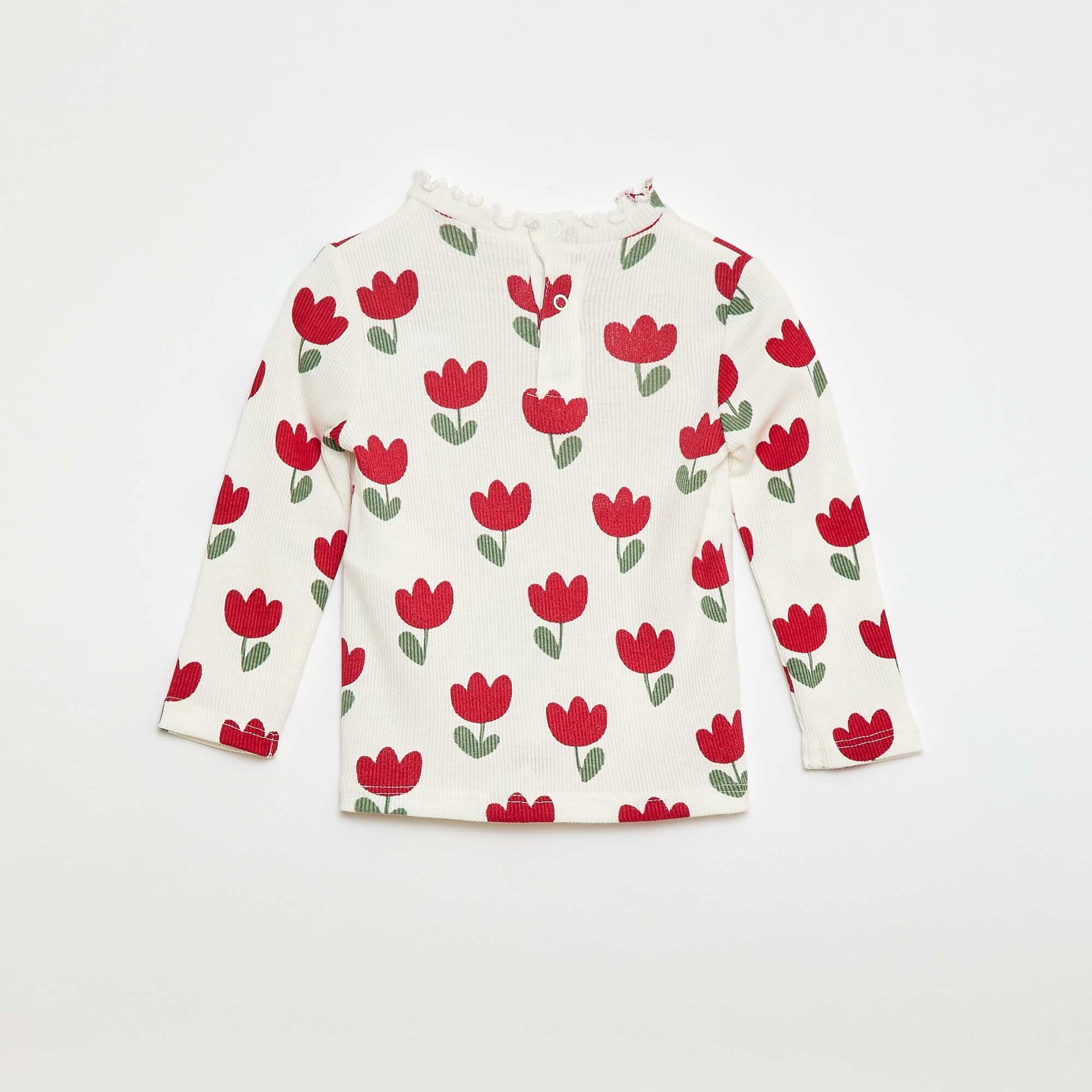 Tee-shirt rib col ondulé BLANC