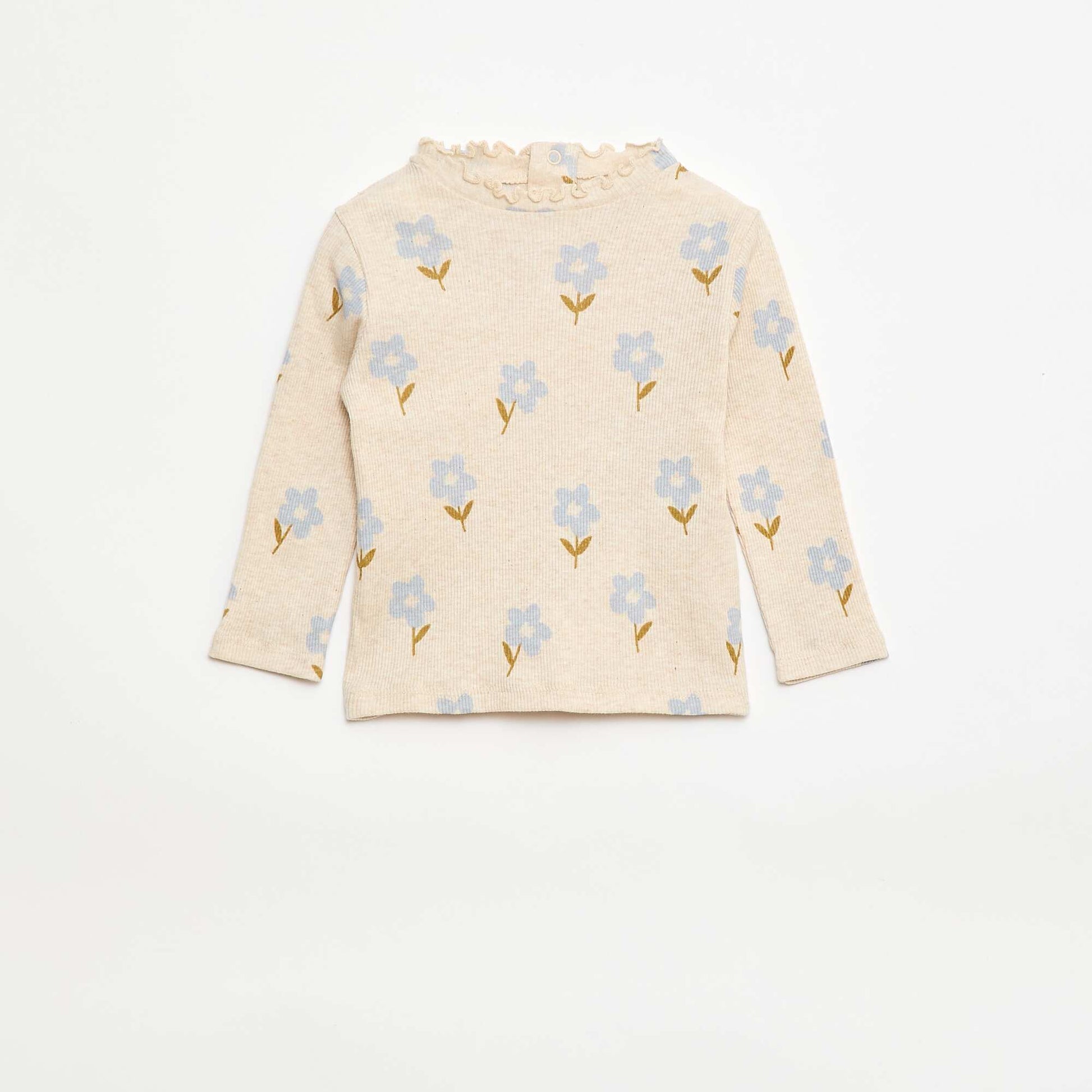 Tee-shirt rib col ondulé BEIGE
