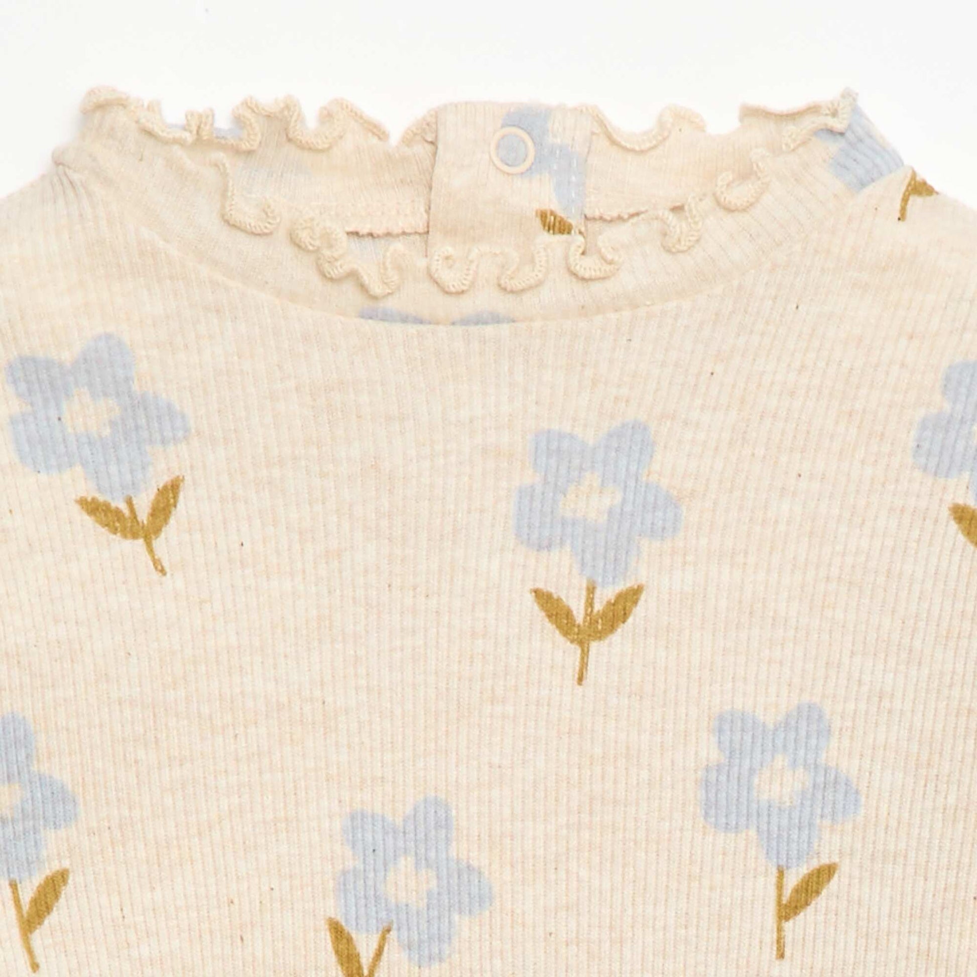 Tee-shirt rib col ondulé BEIGE
