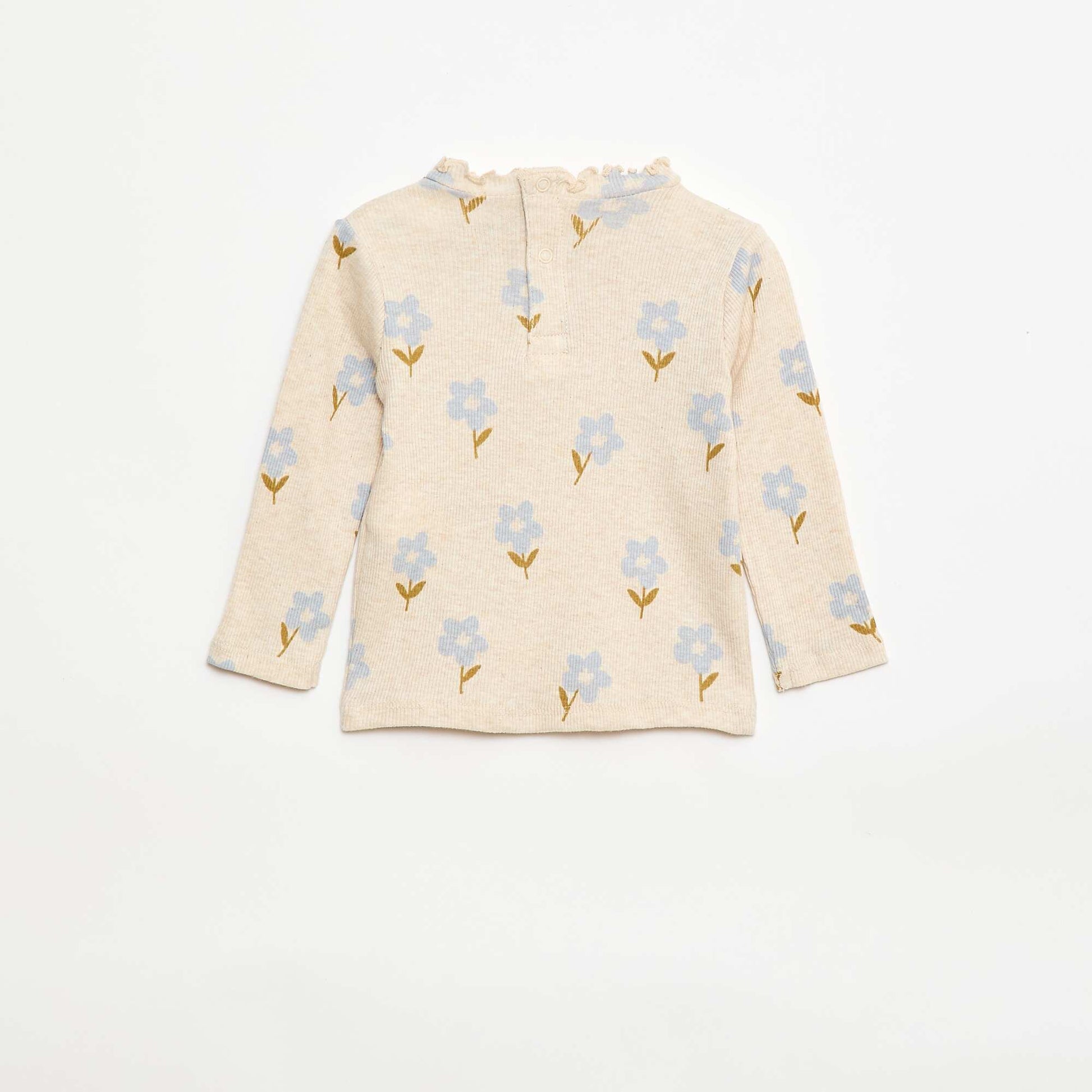 Tee-shirt rib col ondulé BEIGE