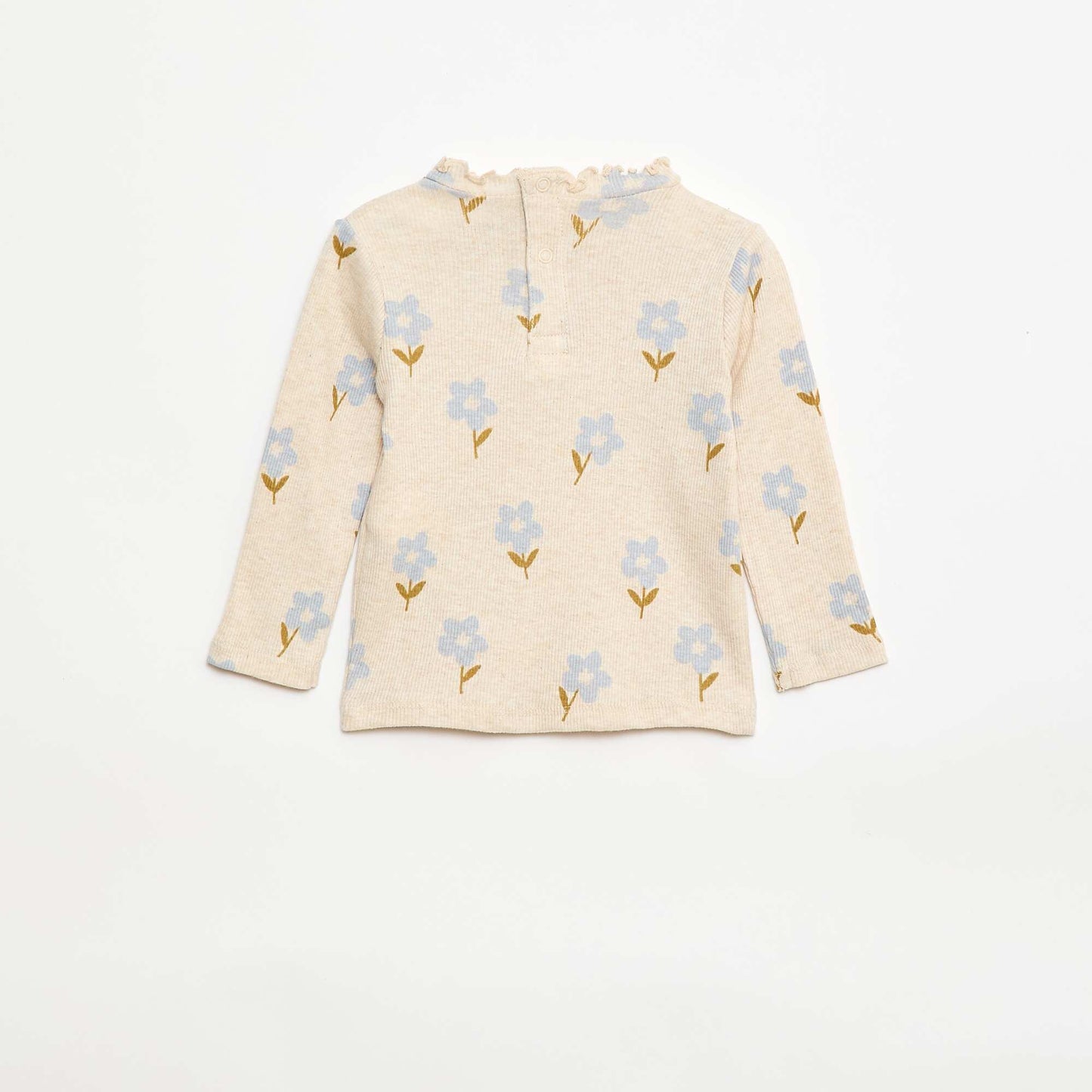 Tee-shirt rib col ondulé BEIGE