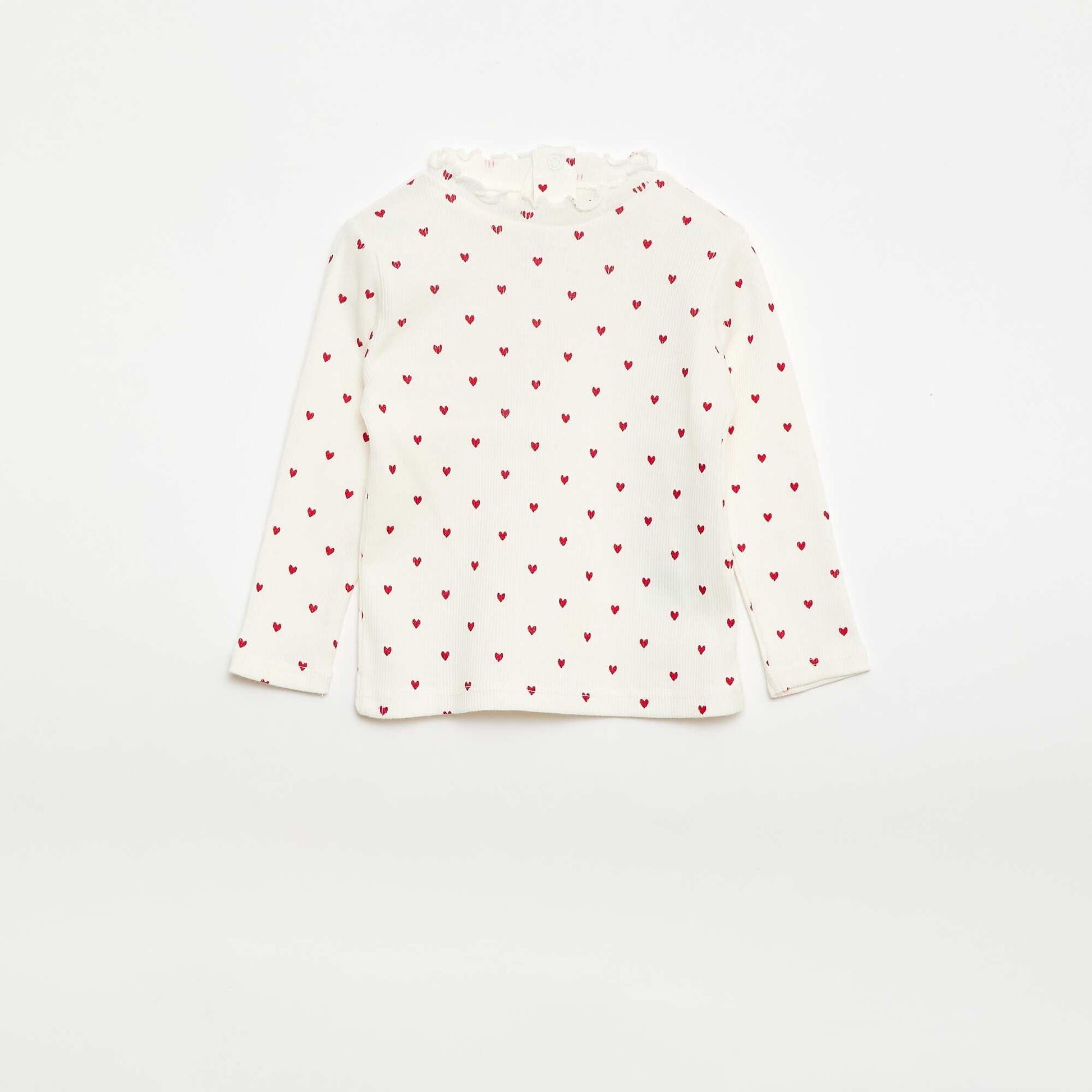 Tee-shirt rib col ondulé BLANC