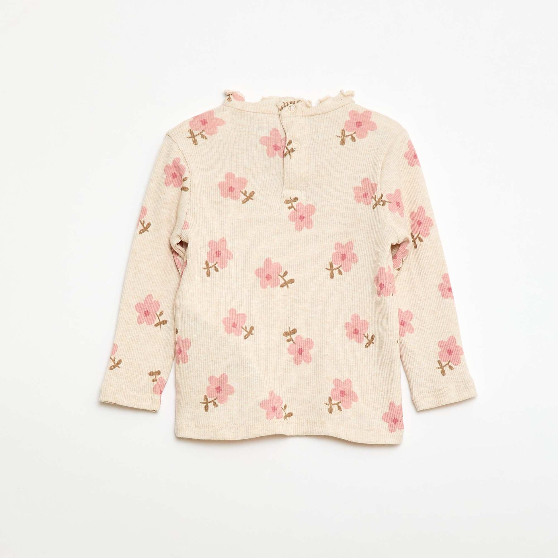 Tee-shirt rib col ondulé BEIGE