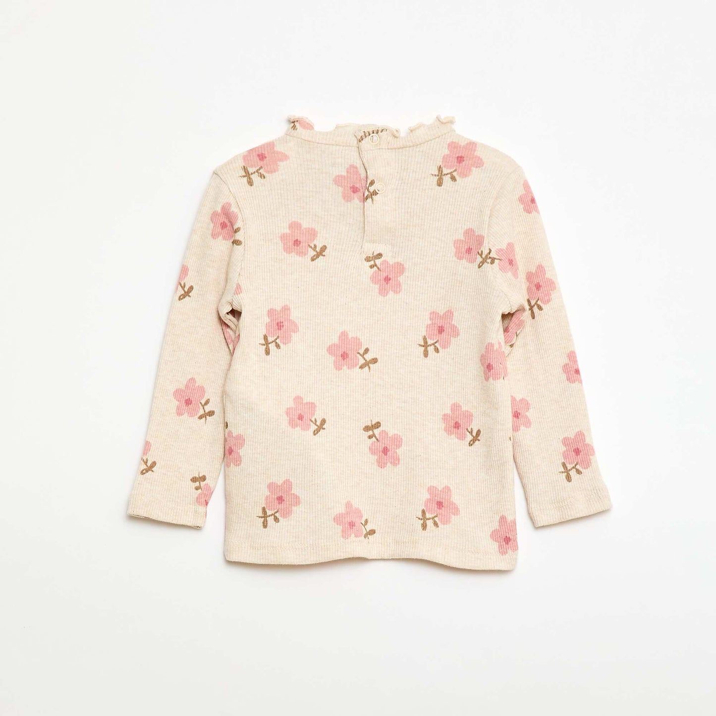 Tee-shirt rib col ondulé BEIGE