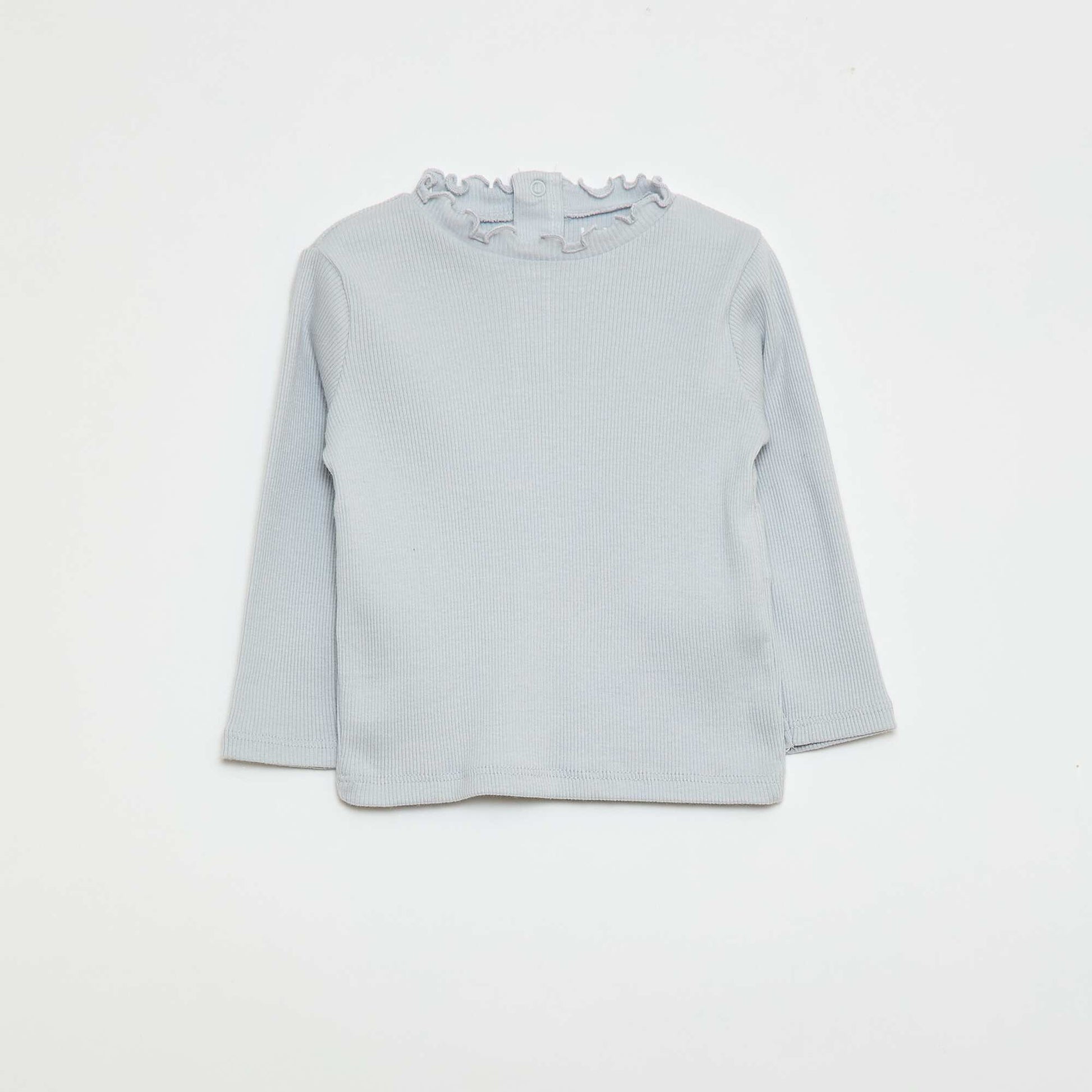 Tee-shirt rib col ondulé GRIS