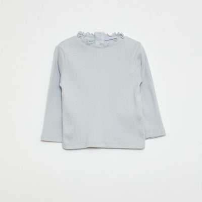 Tee-shirt rib col ondulé GRIS
