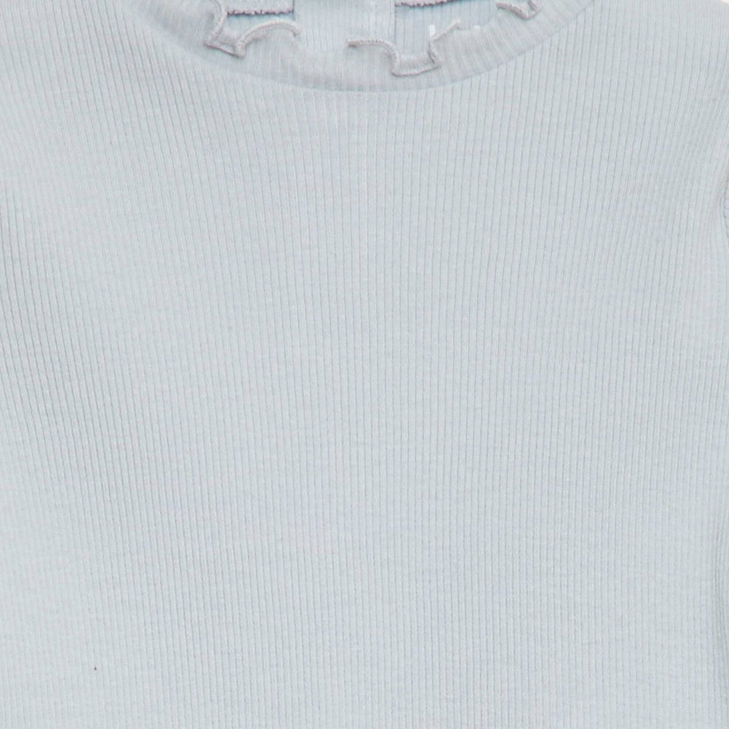 Tee-shirt rib col ondulé GRIS