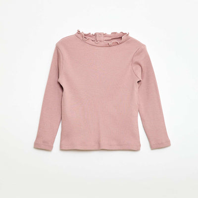 Tee-shirt rib col ondulé ROSE