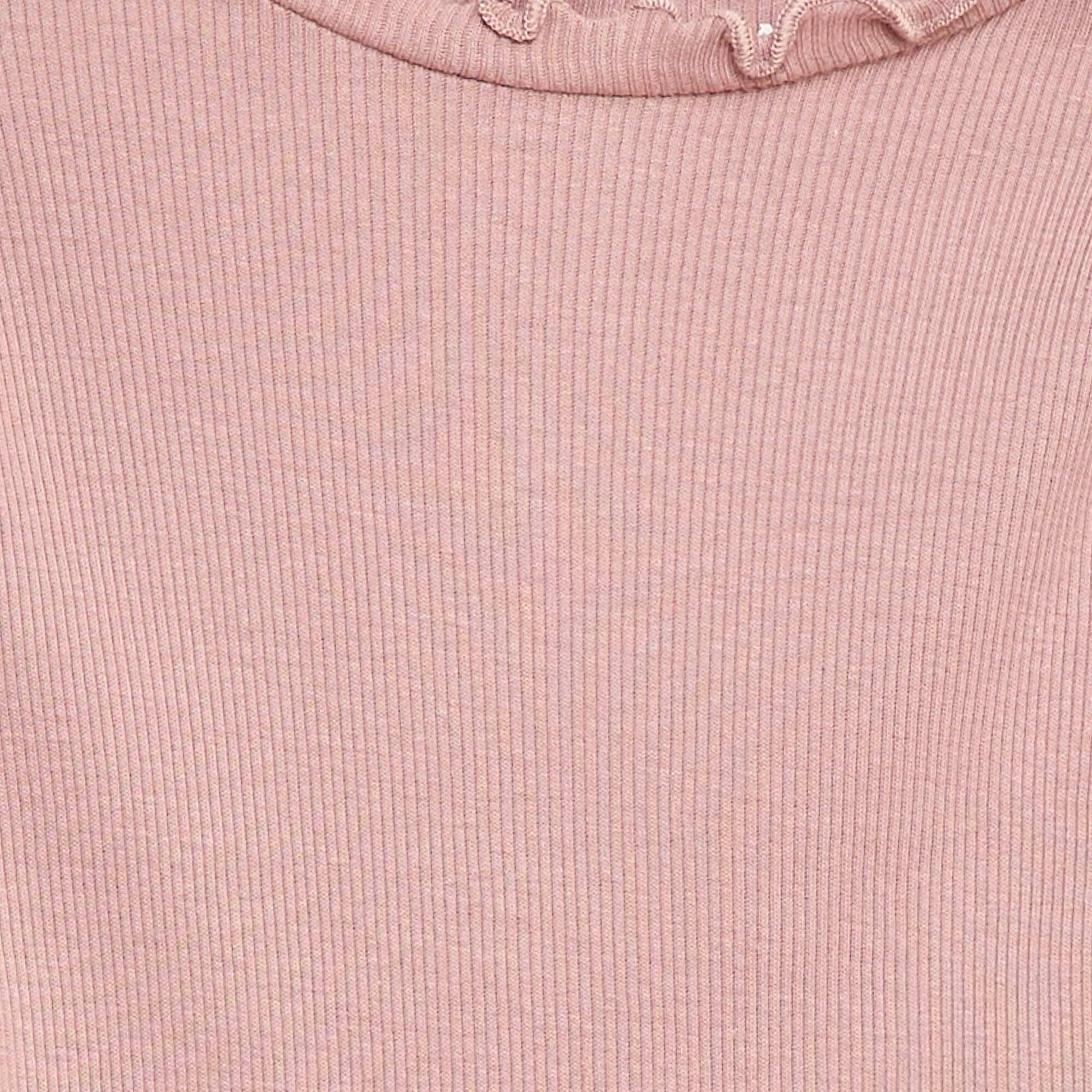 Tee-shirt rib col ondulé ROSE