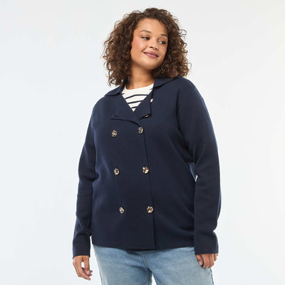 Gilet en maille épaisse avec double boutonnage BLEU