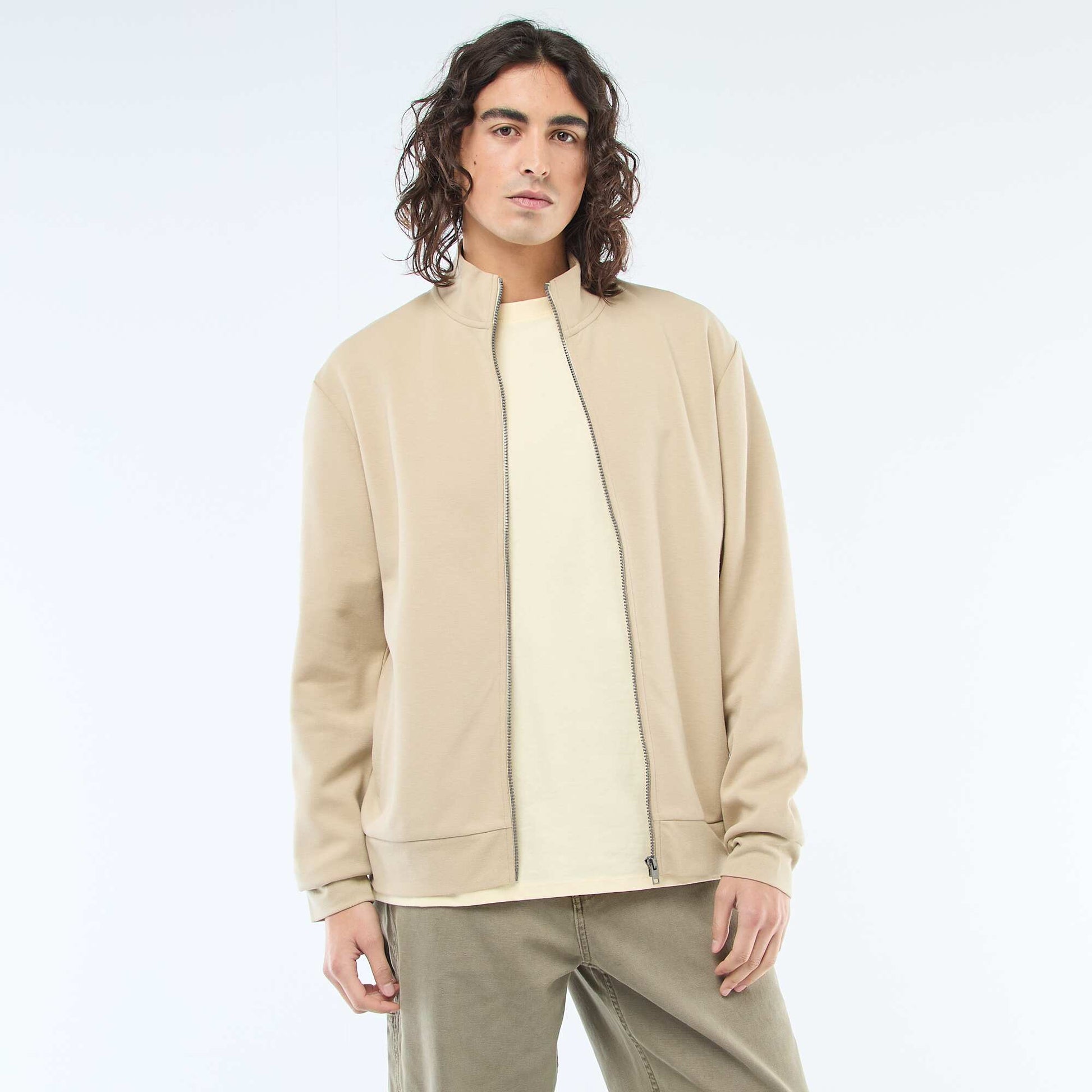 Sweat zippé col montant BEIGE