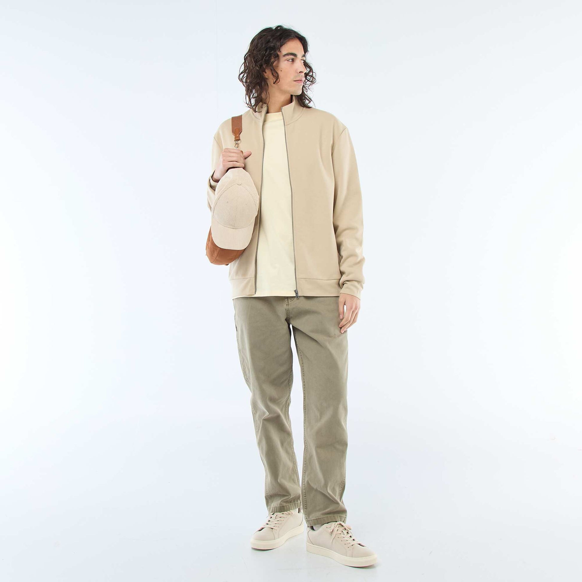 Sweat zippé col montant BEIGE