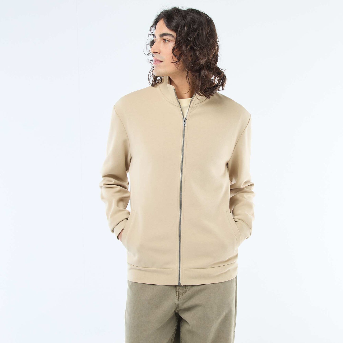Sweat zippé col montant BEIGE