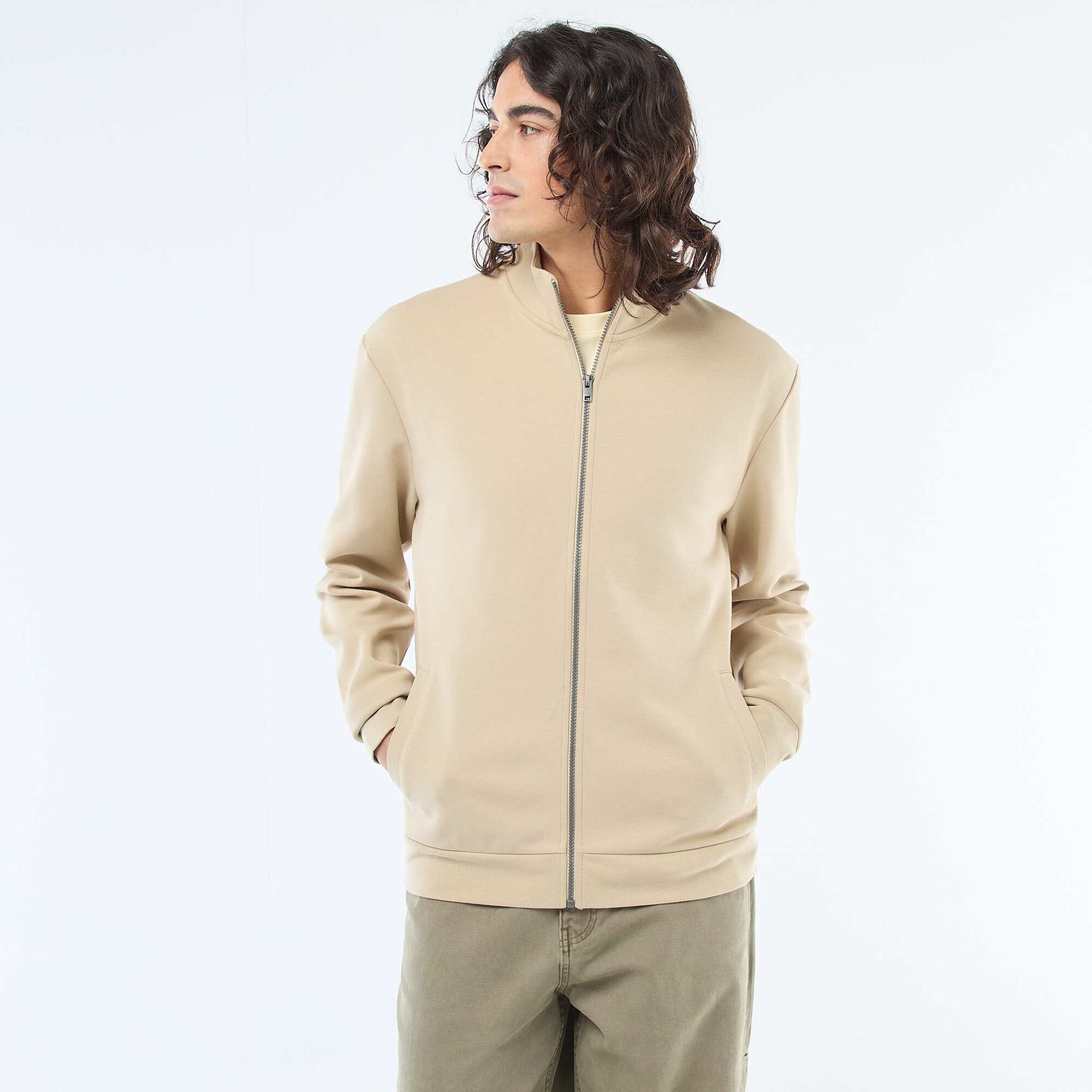Sweat zippé col montant BEIGE