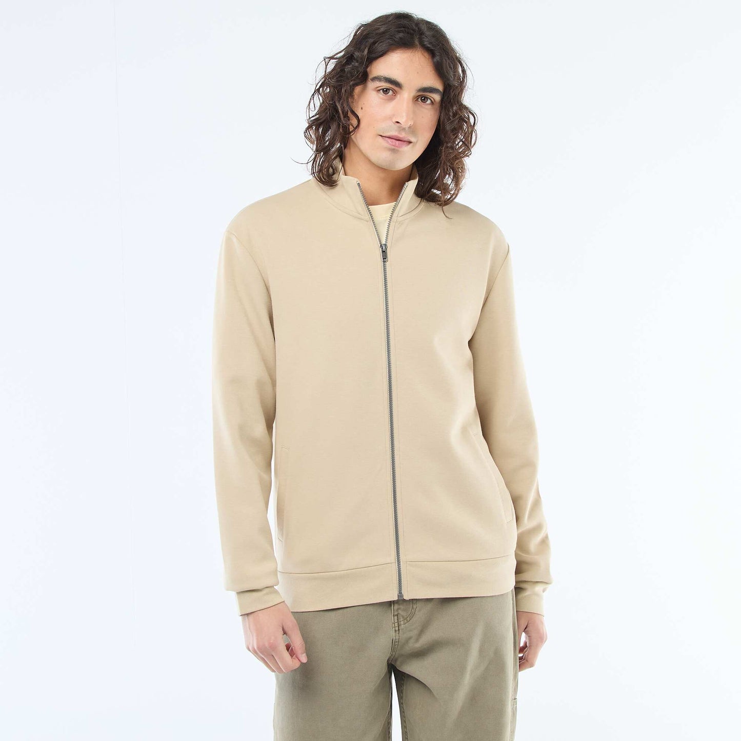 Sweat zippé col montant BEIGE