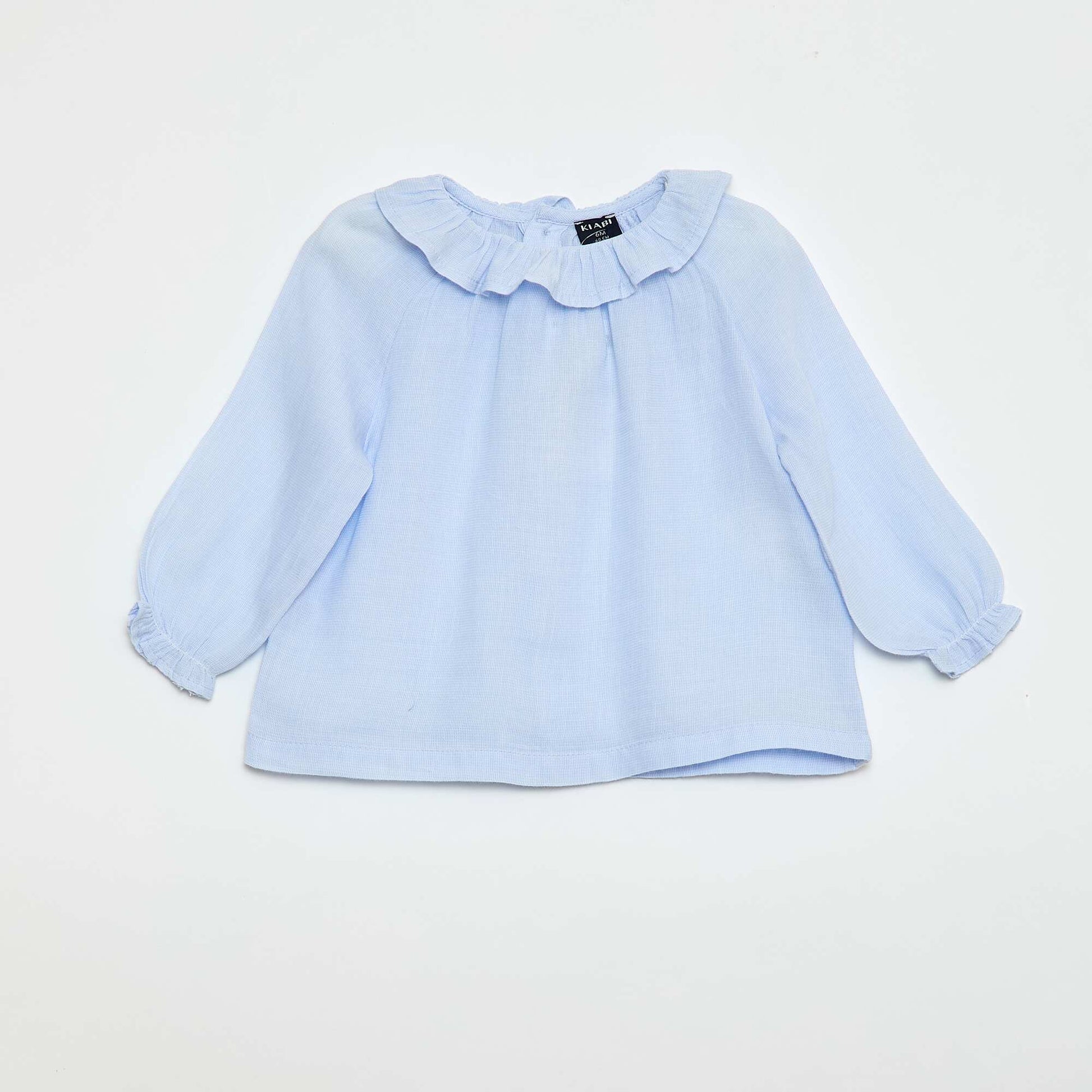 Blouse en dobby avec ouverture boutonnée au dos BLEU