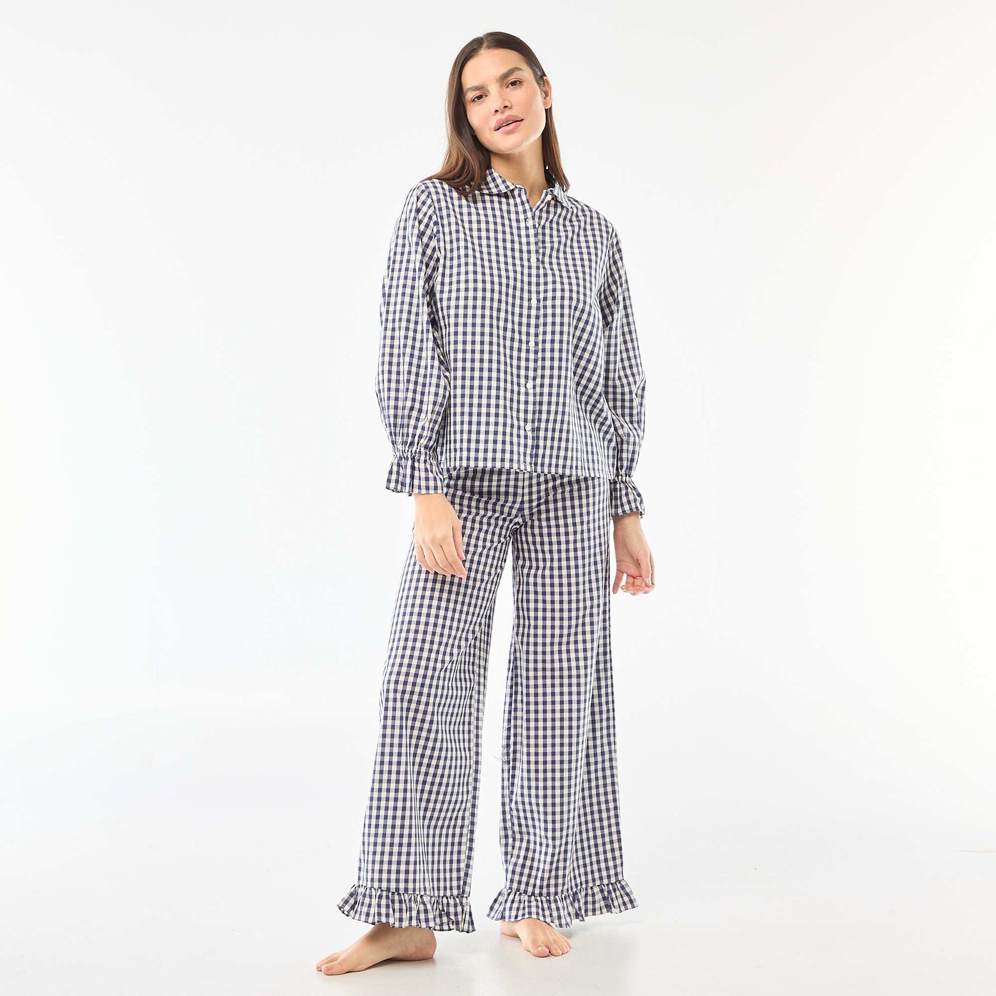 Pyjama long en popeline - 2 pièces BLEU