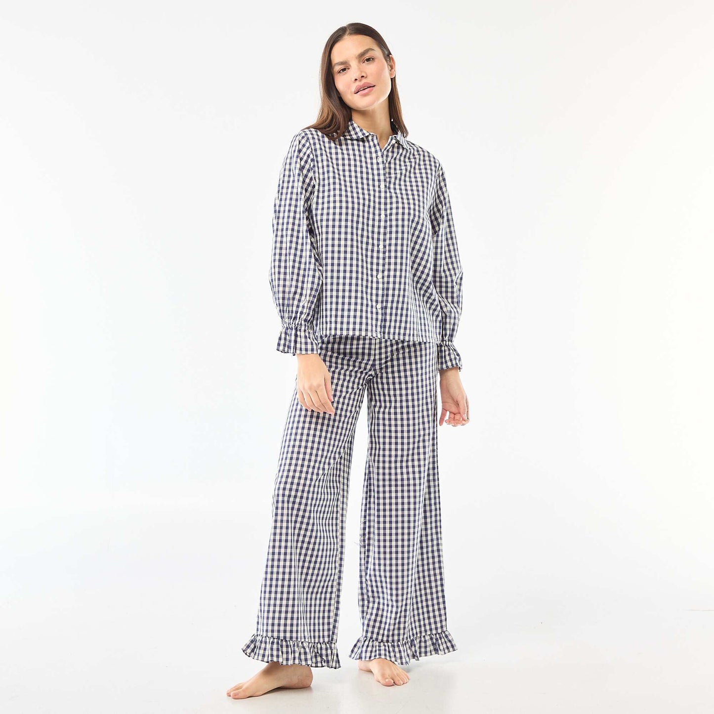 Pyjama long en popeline - 2 pièces BLEU