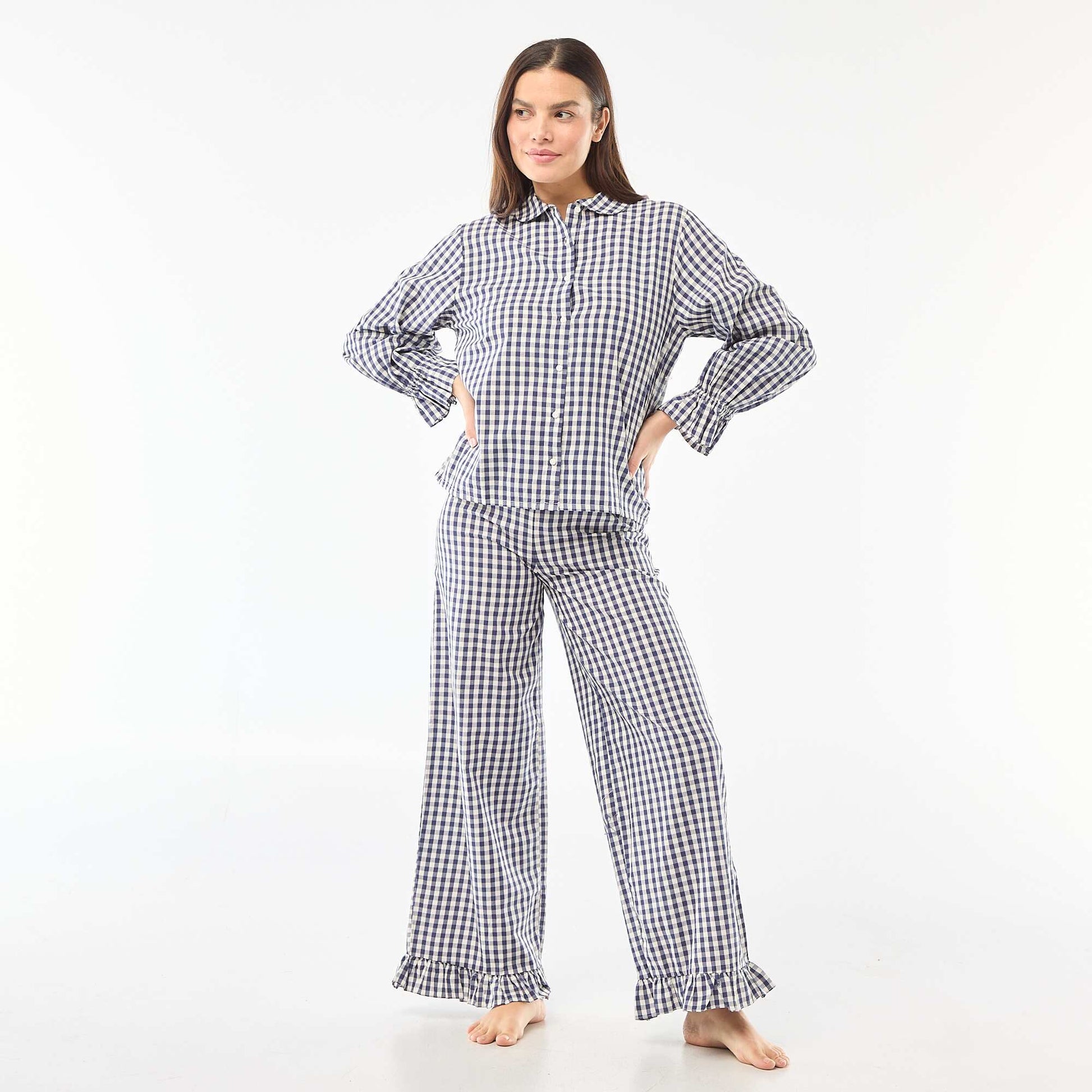Pyjama long en popeline - 2 pièces BLEU